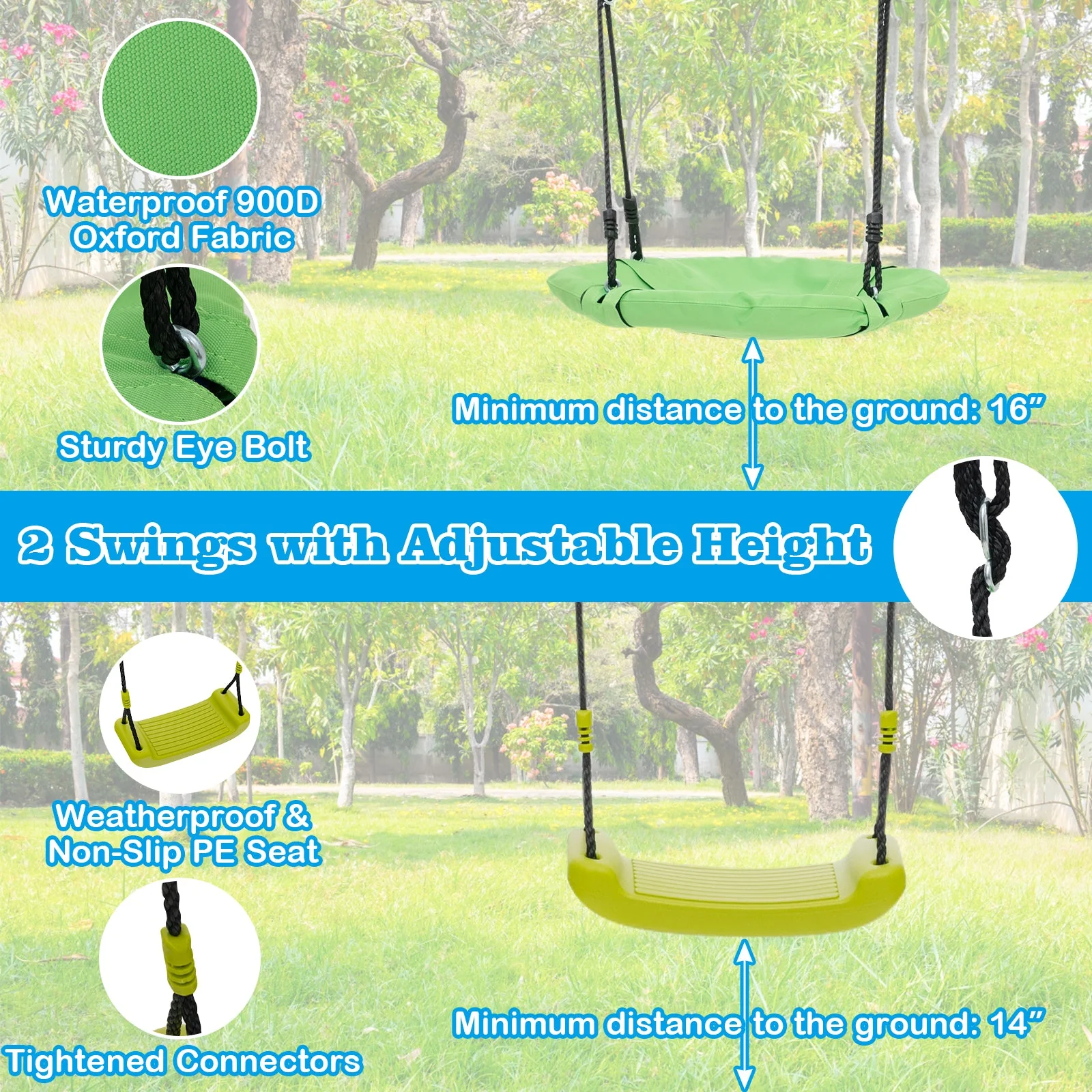 550 LBS 6-in-1 Patio Kids Swing Set with Climbing Net and Ladder-Red - Image 7