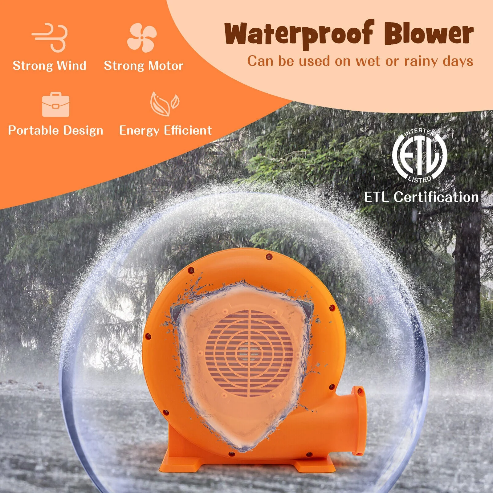 550W Air Blower (0.7HP) for Inflatables with 25 feet Wire and GFCI Plug - Image 3