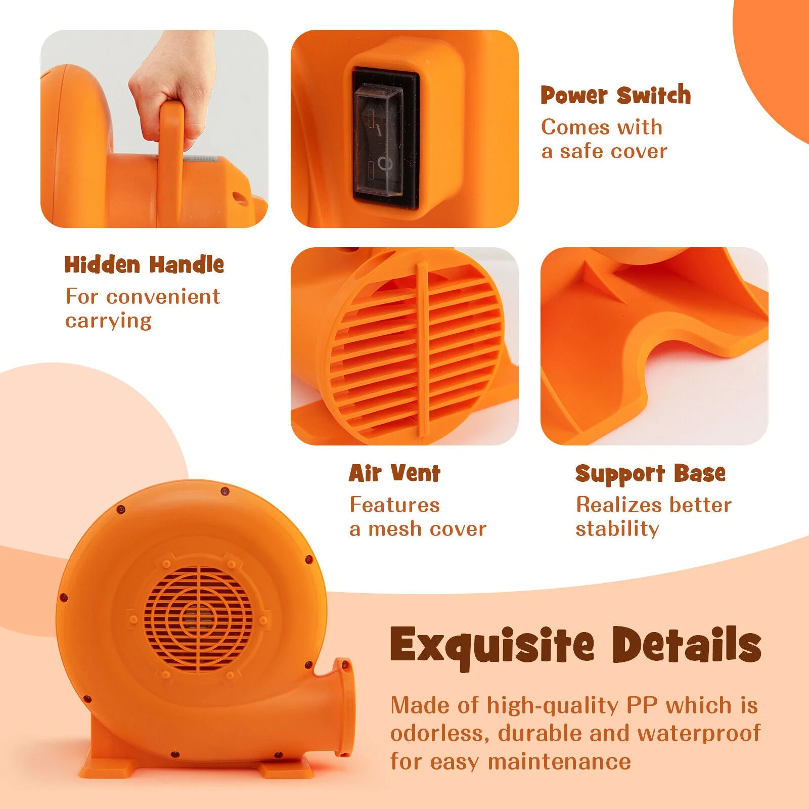 550W Air Blower (0.7HP) for Inflatables with 25 feet Wire and GFCI Plug - Image 5