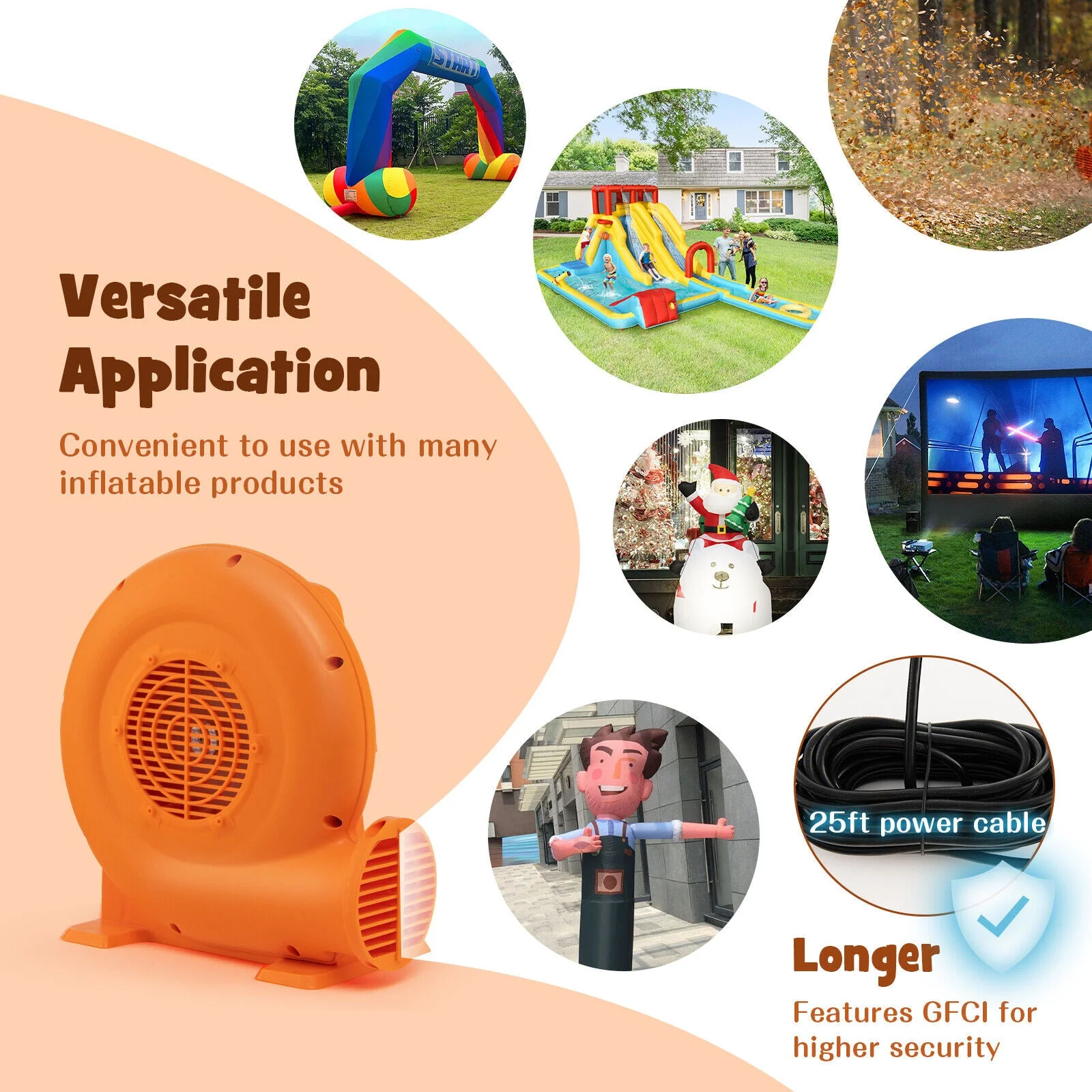 550W Air Blower (0.7HP) for Inflatables with 25 feet Wire and GFCI Plug - Image 6