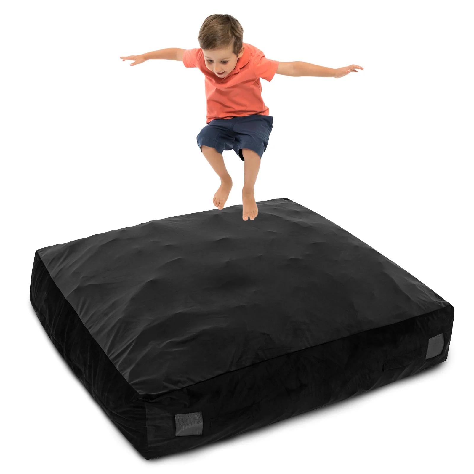 57 x 57 Inch Crash Pad Sensory Mat with Foam Blocks and Washable Velvet Cover-Black - Image 4