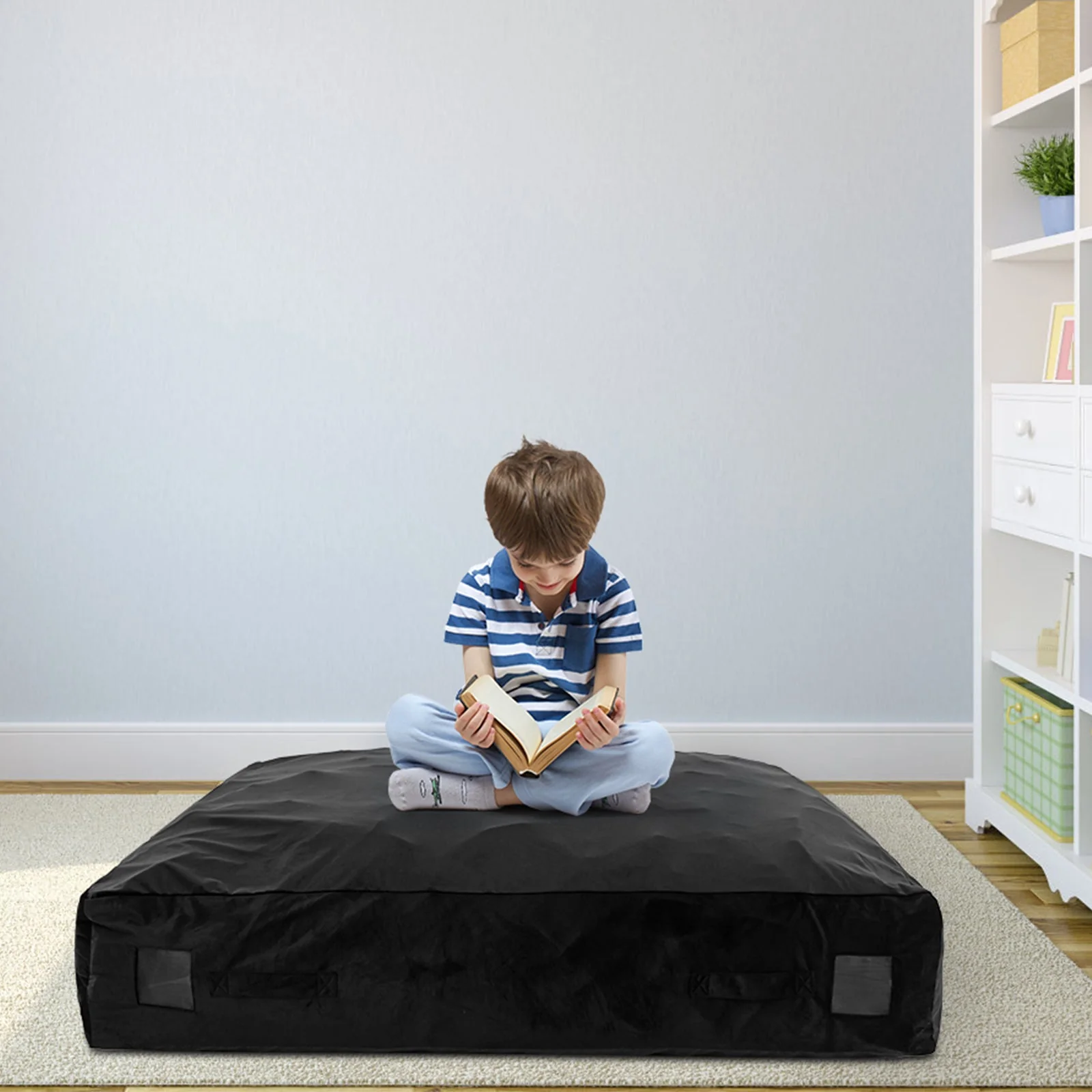 57 x 57 Inch Crash Pad Sensory Mat with Foam Blocks and Washable Velvet Cover-Black - Image 6