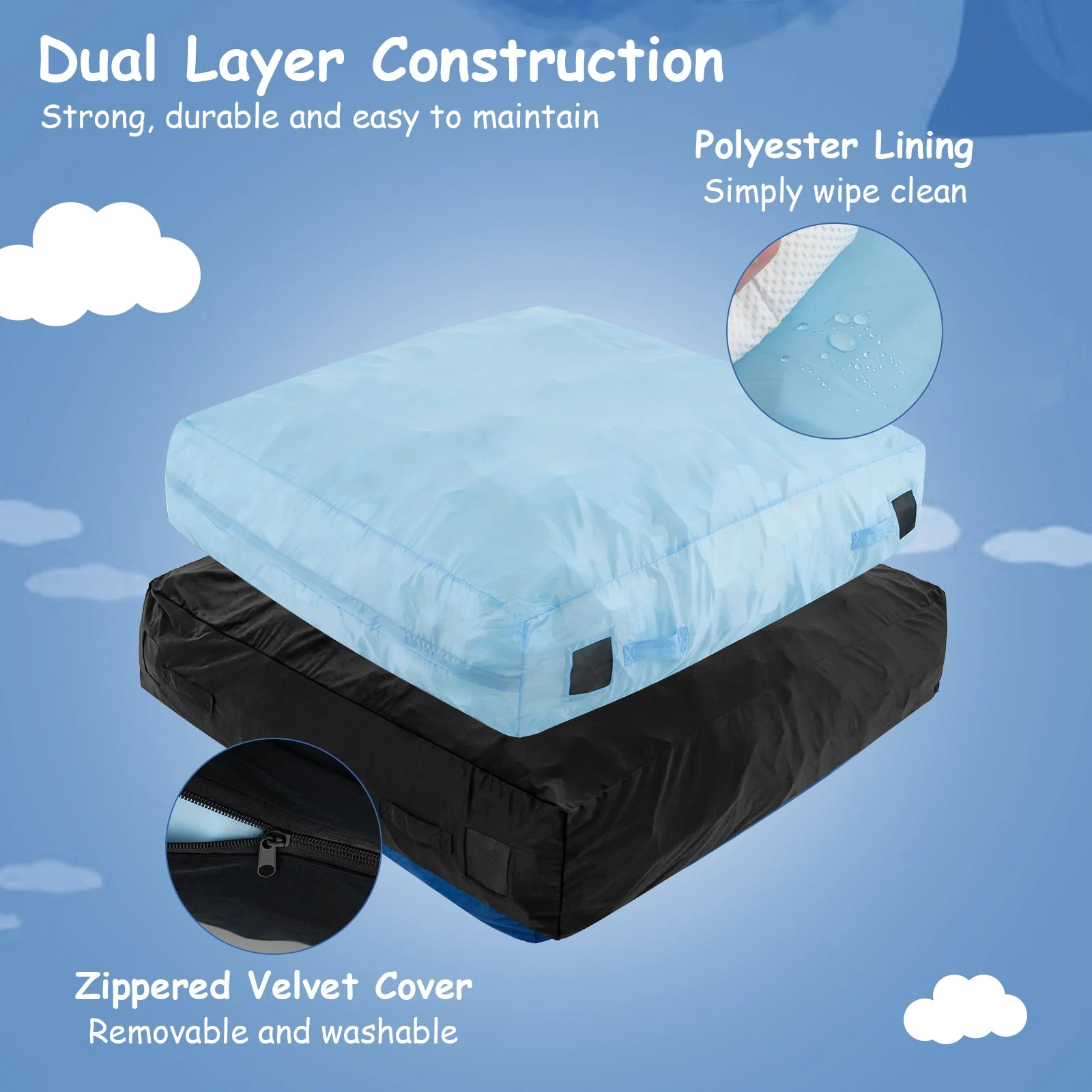 57 x 57 Inch Crash Pad Sensory Mat with Foam Blocks and Washable Velvet Cover-Black - Image 8