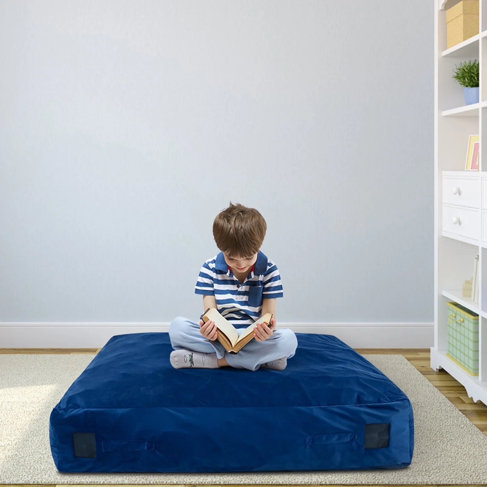 57 x 57 Inch Crash Pad Sensory Mat with Foam Blocks and Washable Velvet Cover-Blue - Image 2