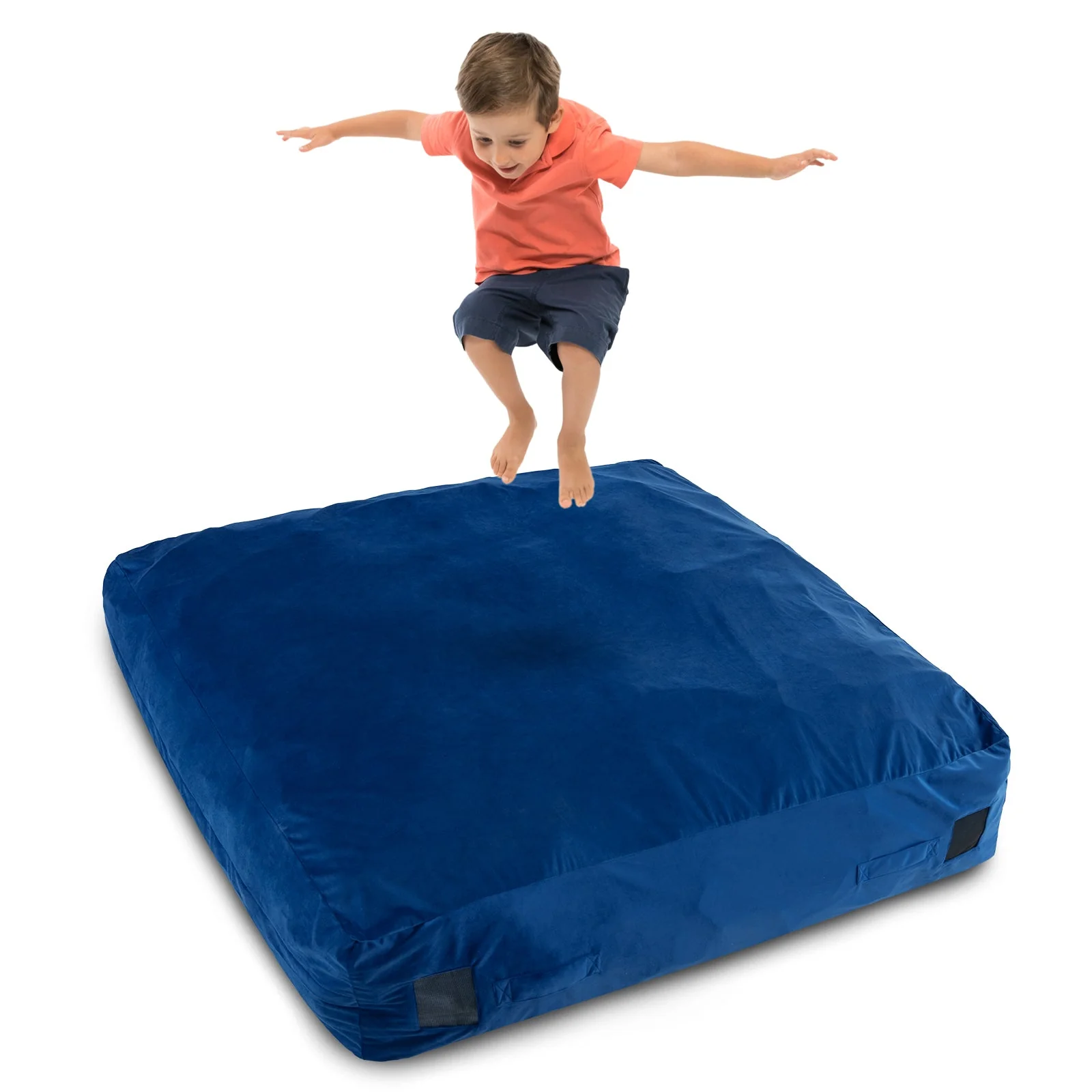 57 x 57 Inch Crash Pad Sensory Mat with Foam Blocks and Washable Velvet Cover-Blue - Image 4