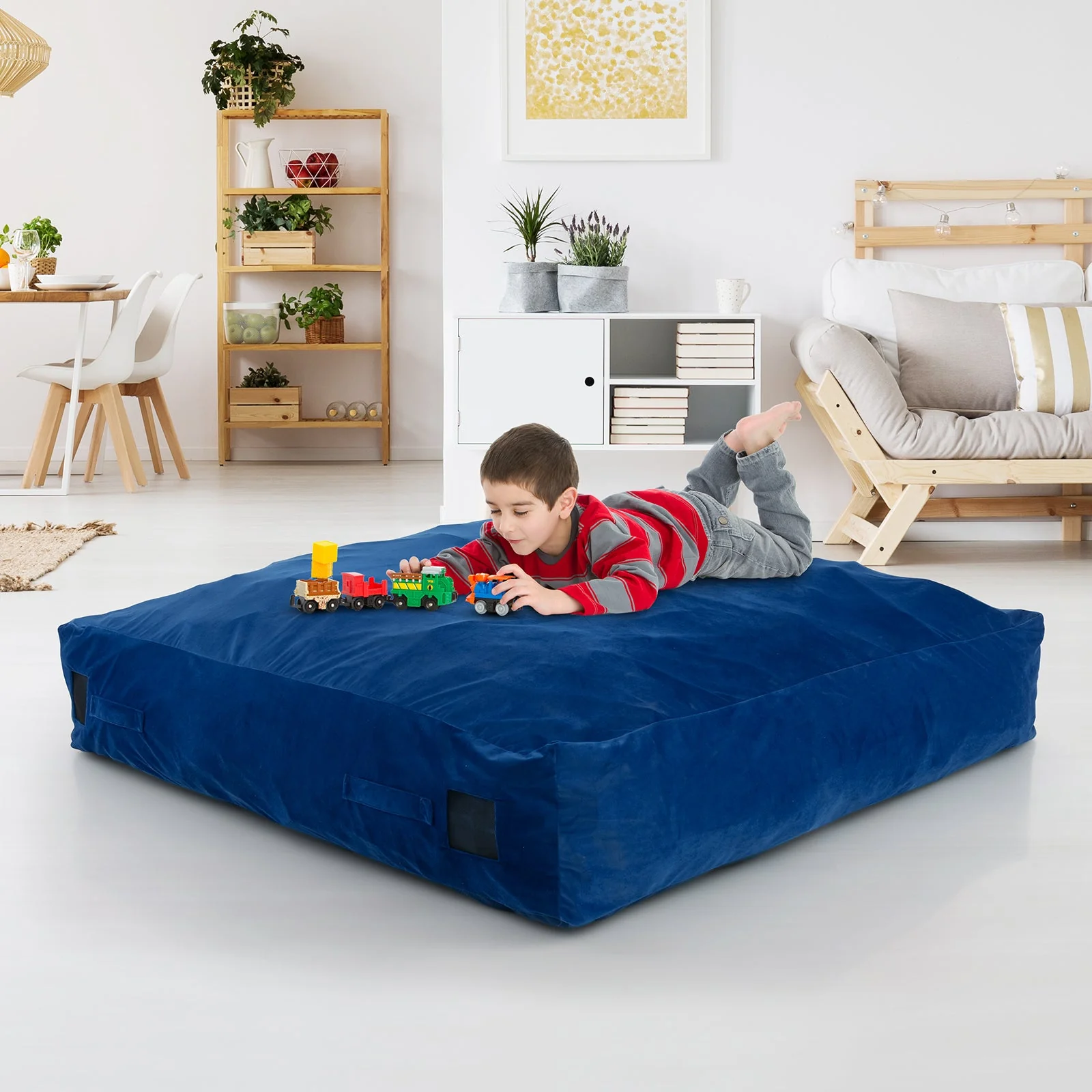 57 x 57 Inch Crash Pad Sensory Mat with Foam Blocks and Washable Velvet Cover-Blue - Image 7