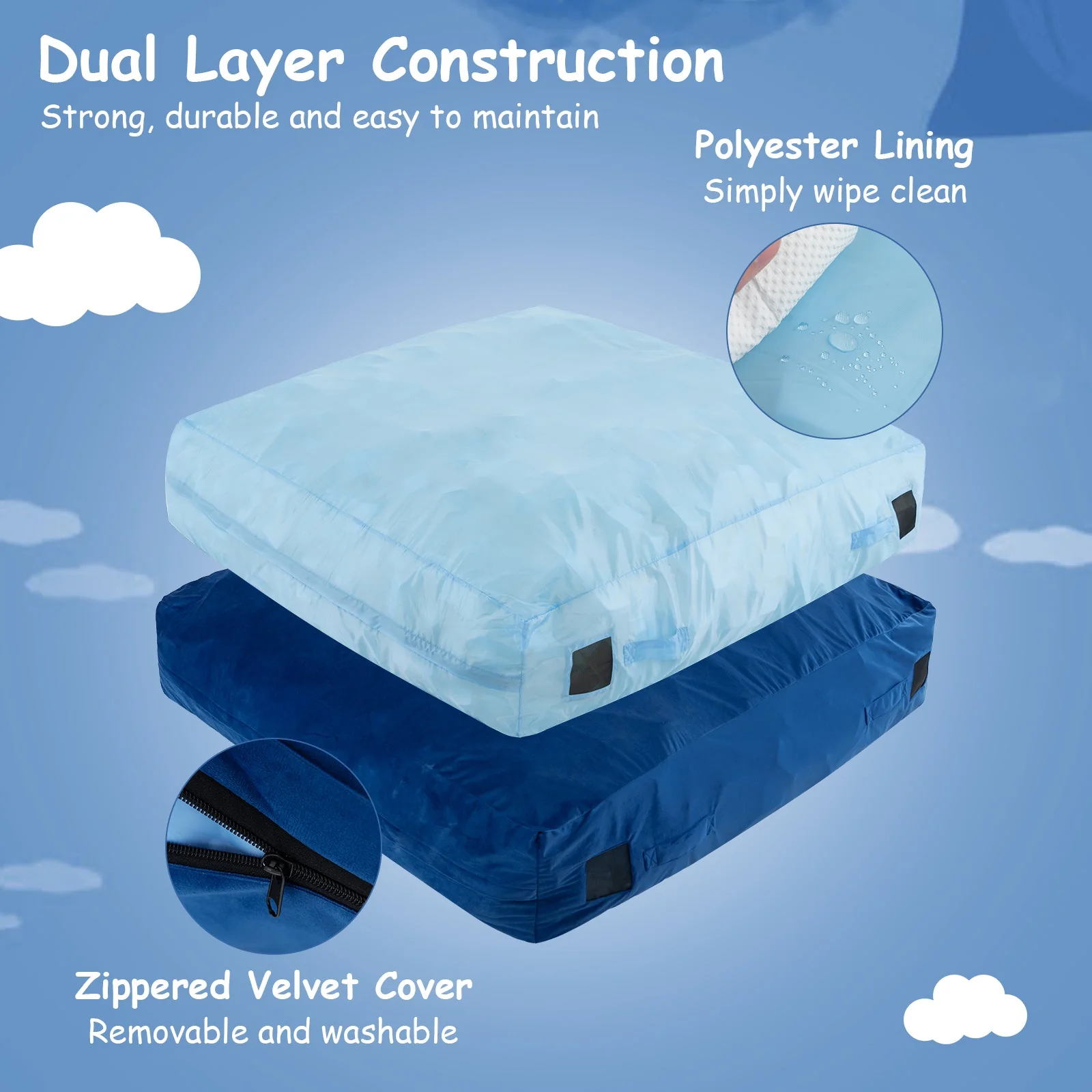 57 x 57 Inch Crash Pad Sensory Mat with Foam Blocks and Washable Velvet Cover-Blue - Image 8