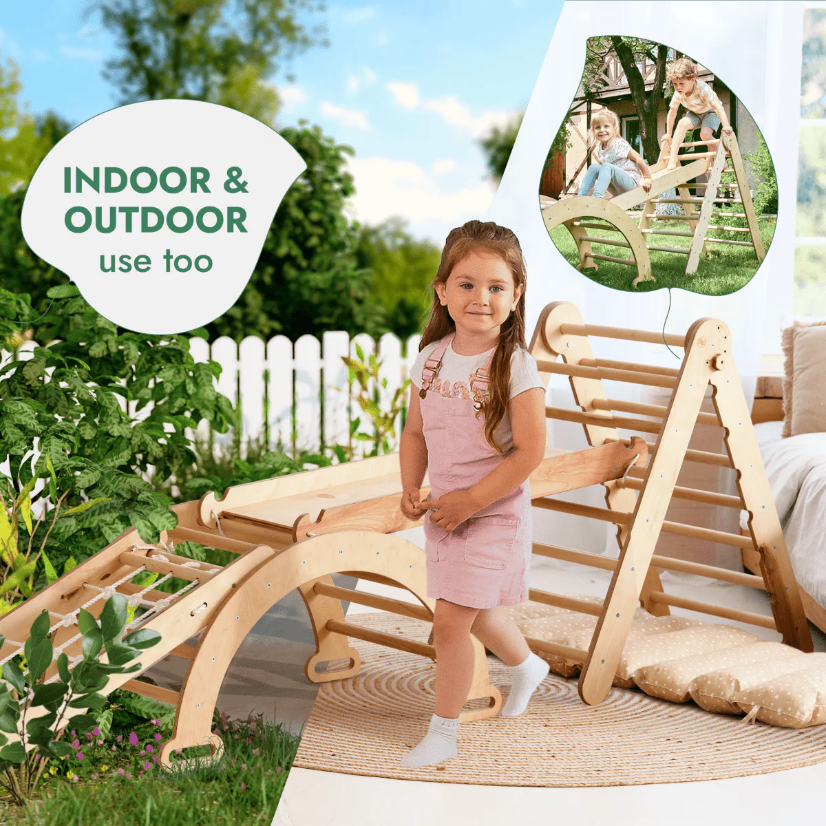 5in1 Montessori Climbing Set: Triangle Ladder + Arch/Rocker + Slide Board/Ramp + Netting rope + Cushion - Image 10