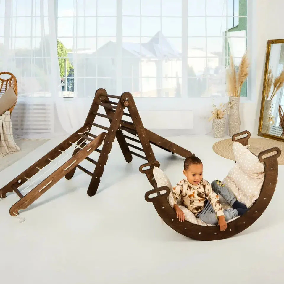 5in1 Montessori Climbing Set: Triangle Ladder + Arch/Rocker + Slide Board/Ramp + Netting rope + Cushion - Image 11