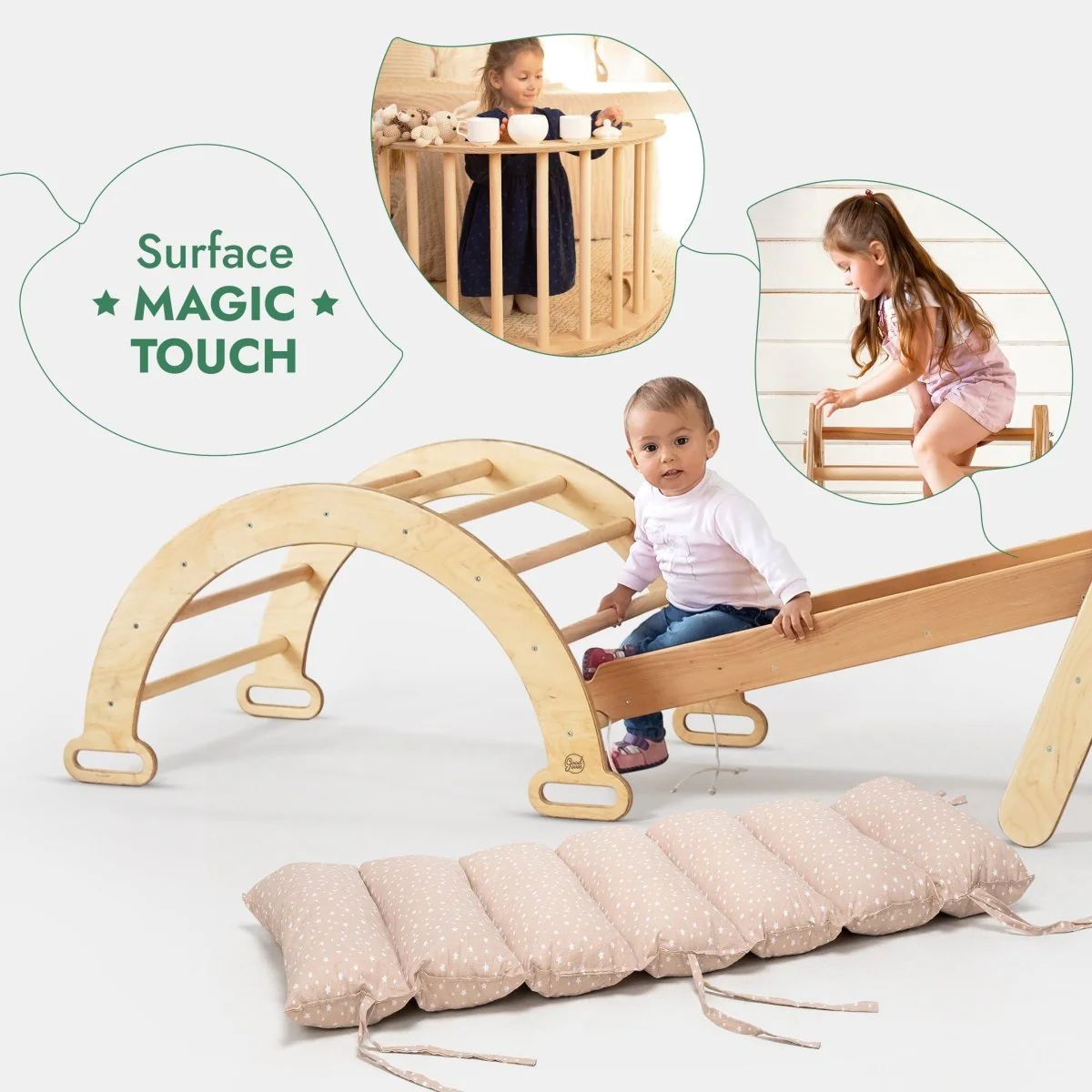 5in1 Montessori Climbing Set: Triangle Ladder + Arch/Rocker + Slide Board/Ramp + Netting rope + Cushion - Image 4