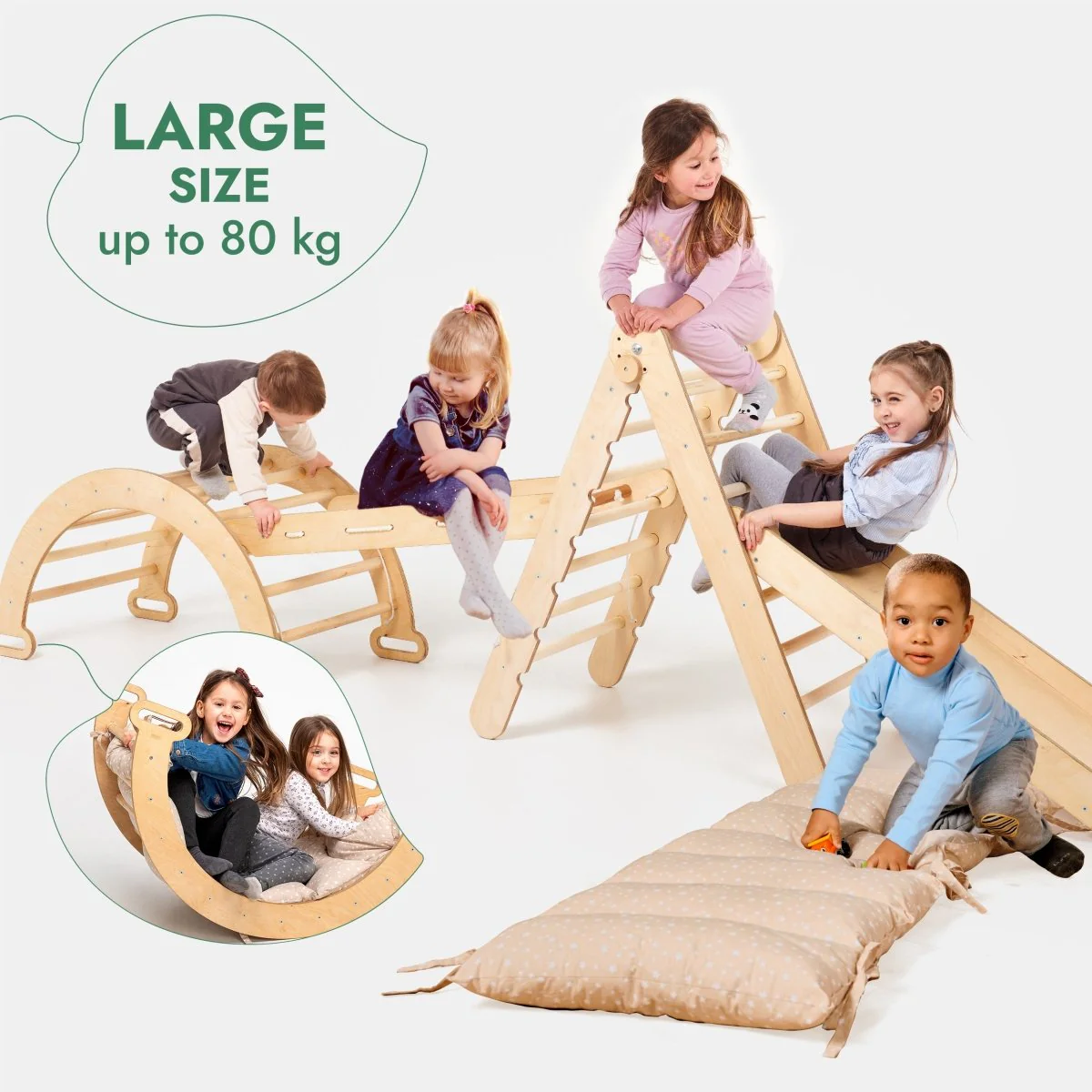5in1 Montessori Climbing Set: Triangle Ladder + Arch/Rocker + Slide Board/Ramp + Netting rope + Cushion - Image 5