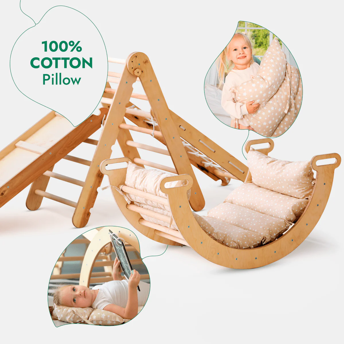 5in1 Montessori Climbing Set: Triangle Ladder + Arch/Rocker + Slide Board/Ramp + Netting rope + Cushion - Image 6