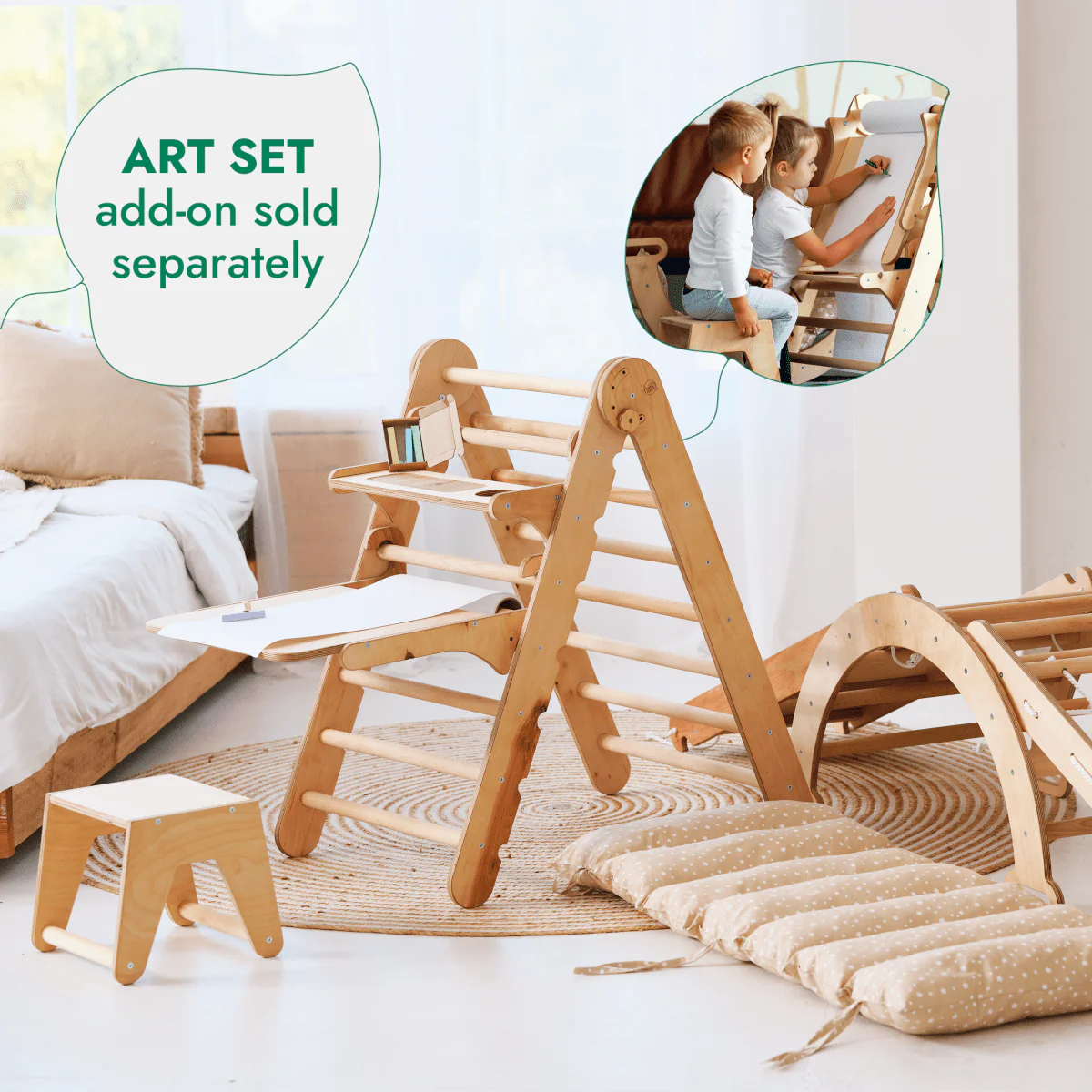 5in1 Montessori Climbing Set: Triangle Ladder + Arch/Rocker + Slide Board/Ramp + Netting rope + Cushion - Image 8