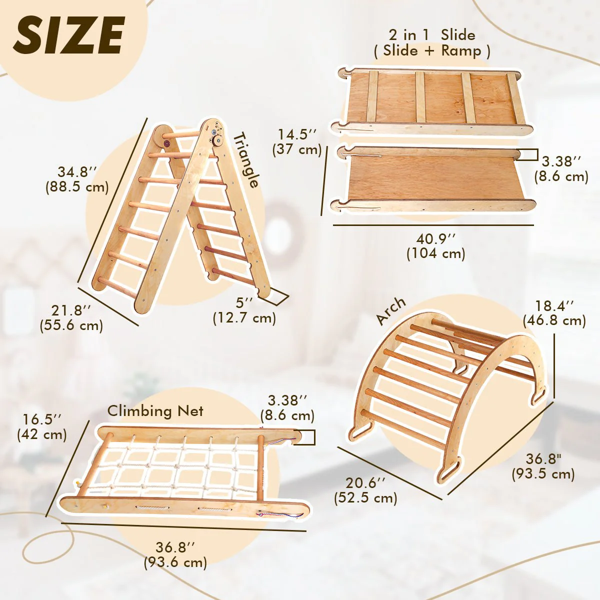5in1 Montessori Climbing Set: Triangle Ladder + Climbing Arch + Slide Board + Climbing Net + Art Addition - Image 2