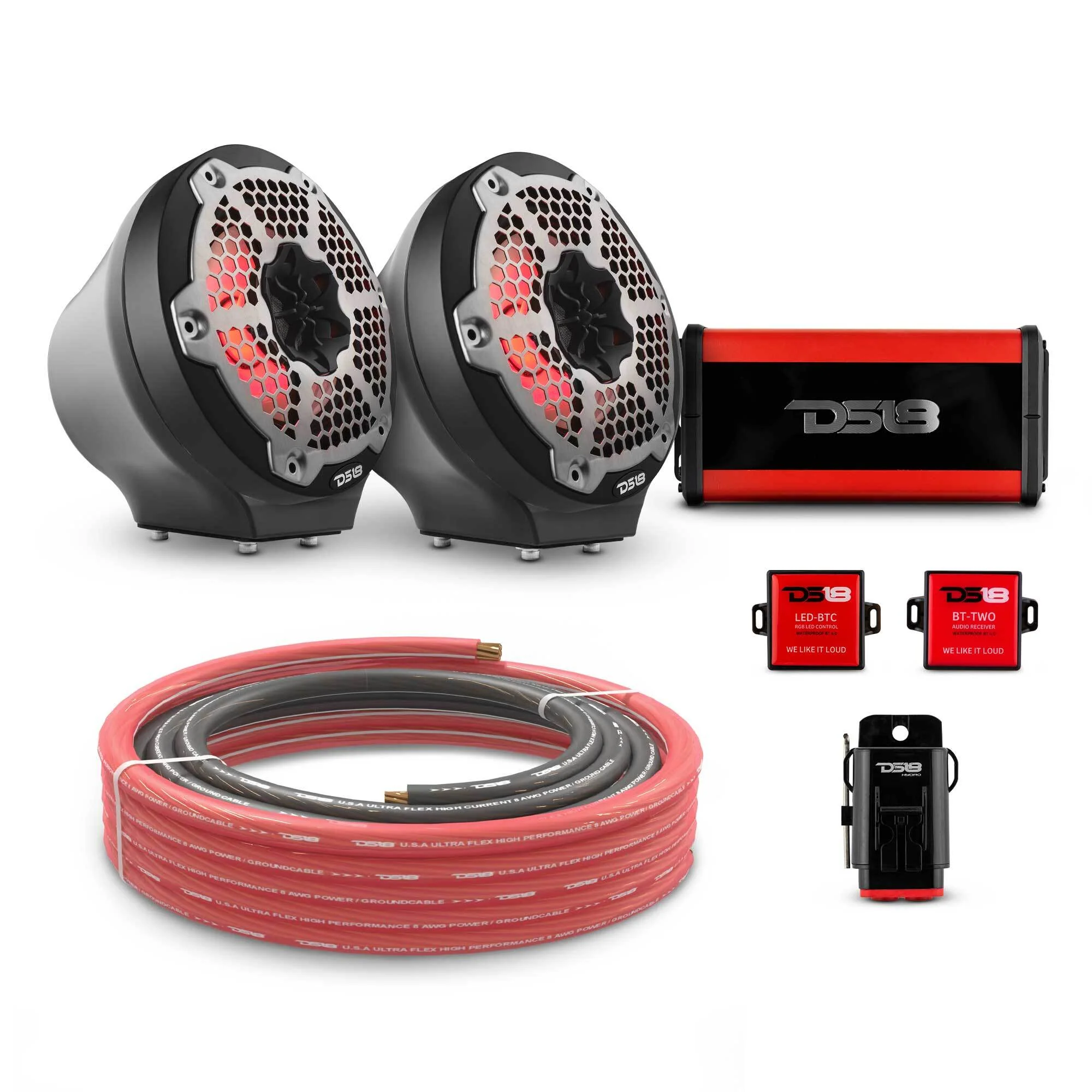 6.5" Loaded Flat Mount Speaker Pods with Amplifier, Installation Kit and RGB LED Lights, Package for Can-Am Spyder & Ryker - Image 5