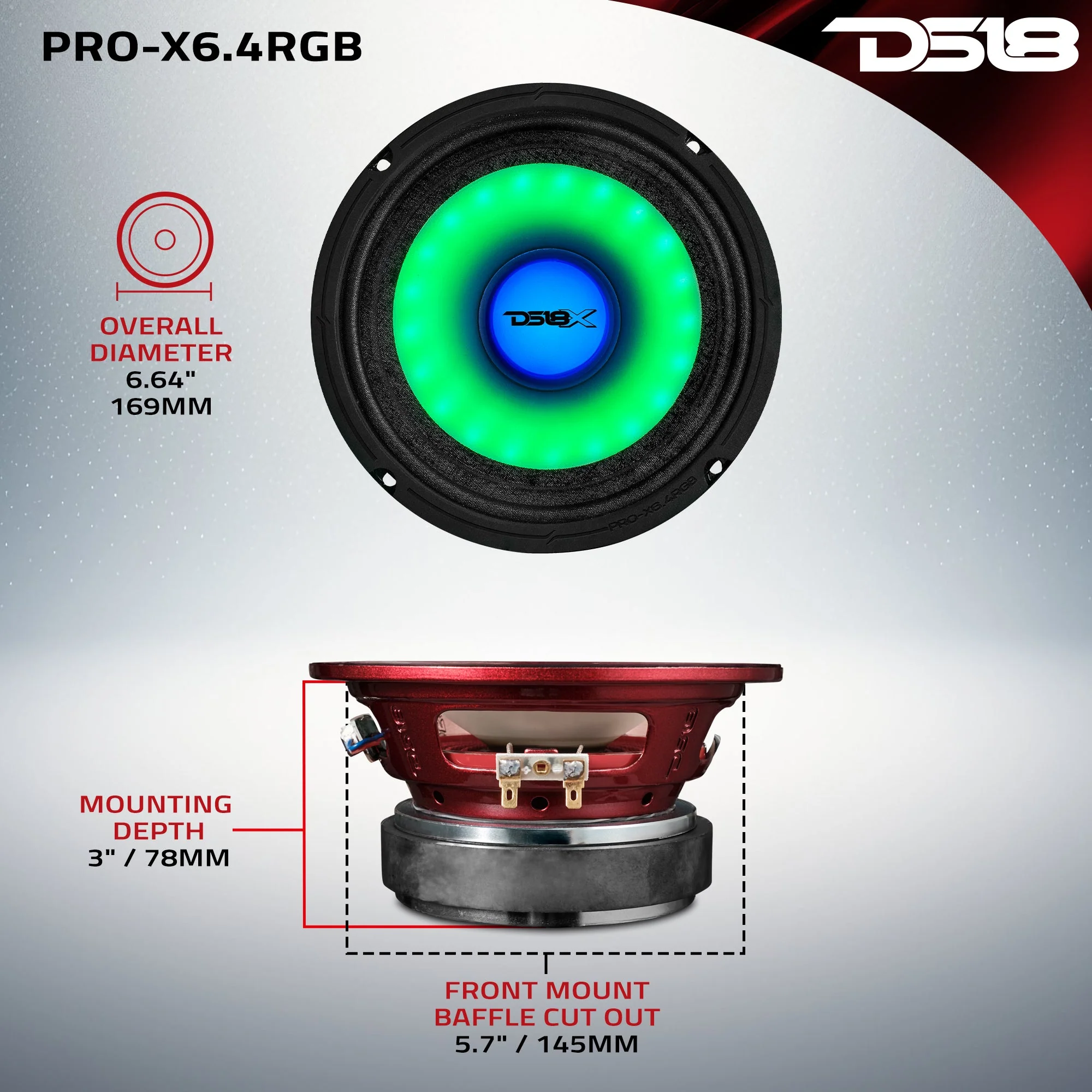 6.5" Mid-Range Loudspeaker with Dual RGB LED For Cone & Dust Cap 250 Watts 4-Ohm - Image 9