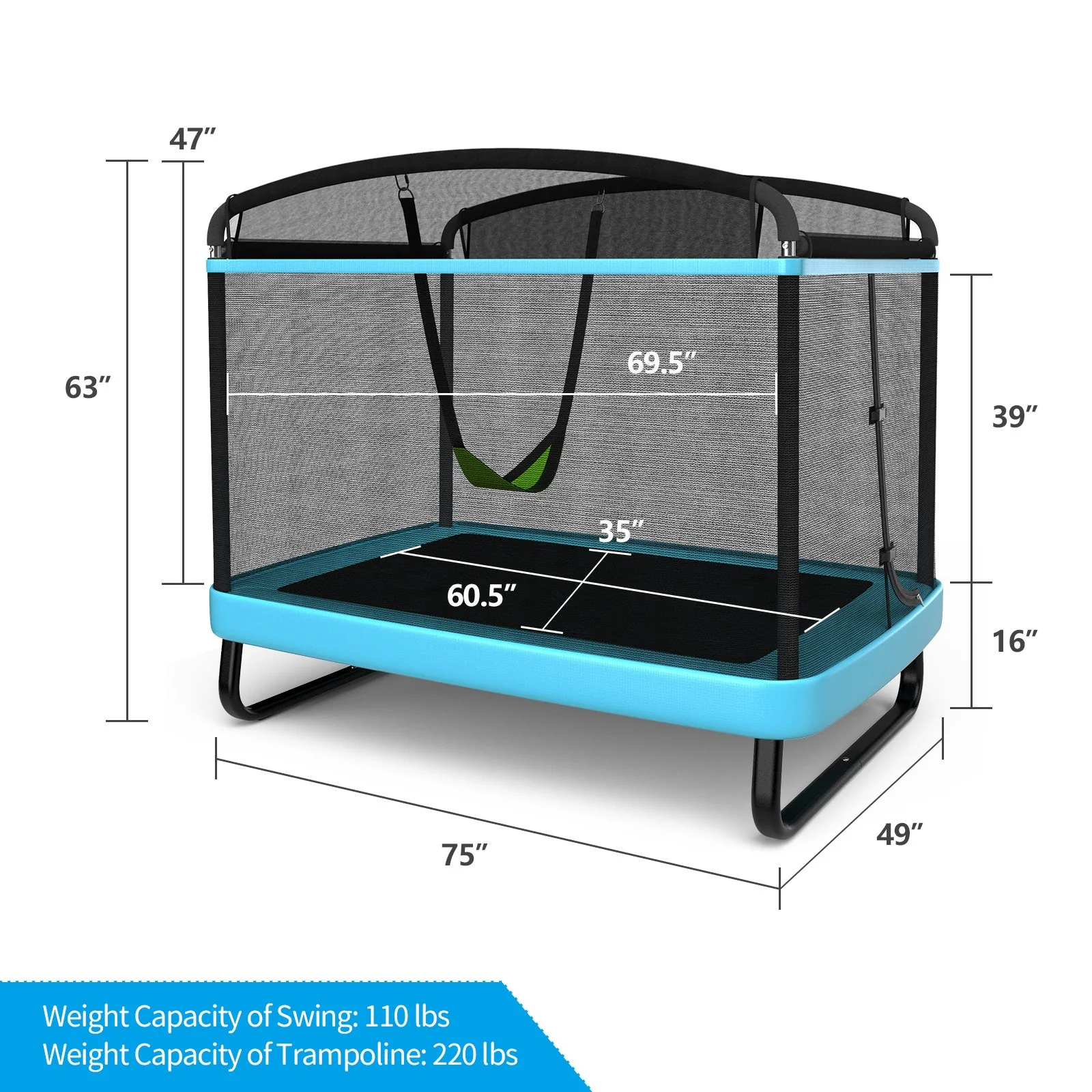 6 Feet Kids Entertaining Trampoline with Swing Safety Fence-Blue - Image 4