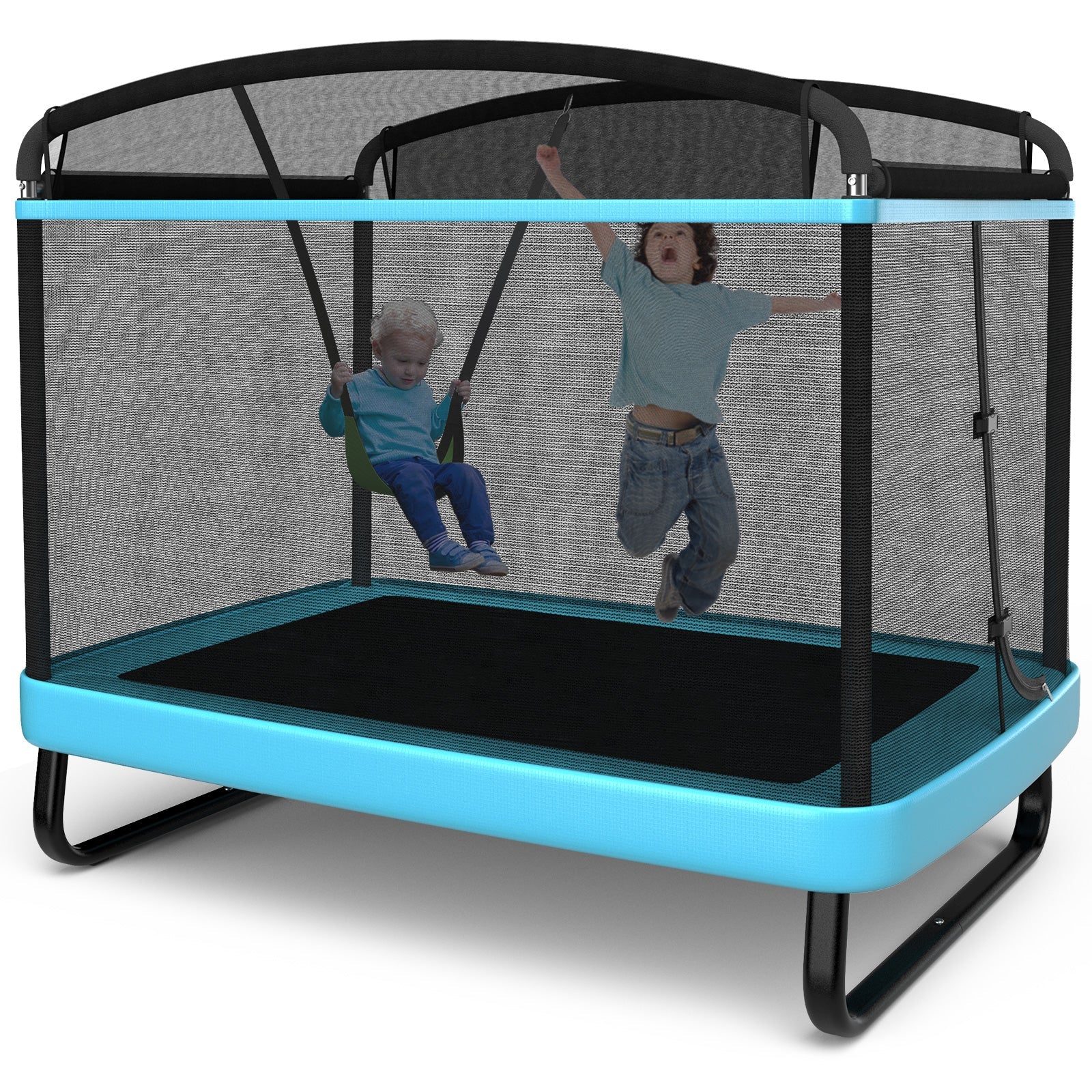 6 Feet Kids Entertaining Trampoline with Swing Safety Fence-Blue - Image 5