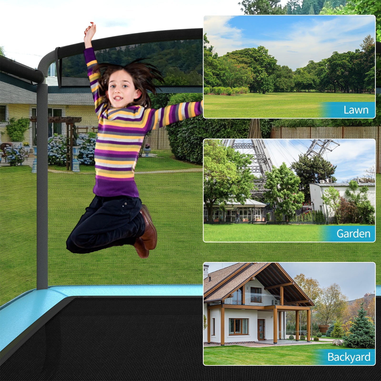 6 Feet Kids Entertaining Trampoline with Swing Safety Fence-Blue - Image 6