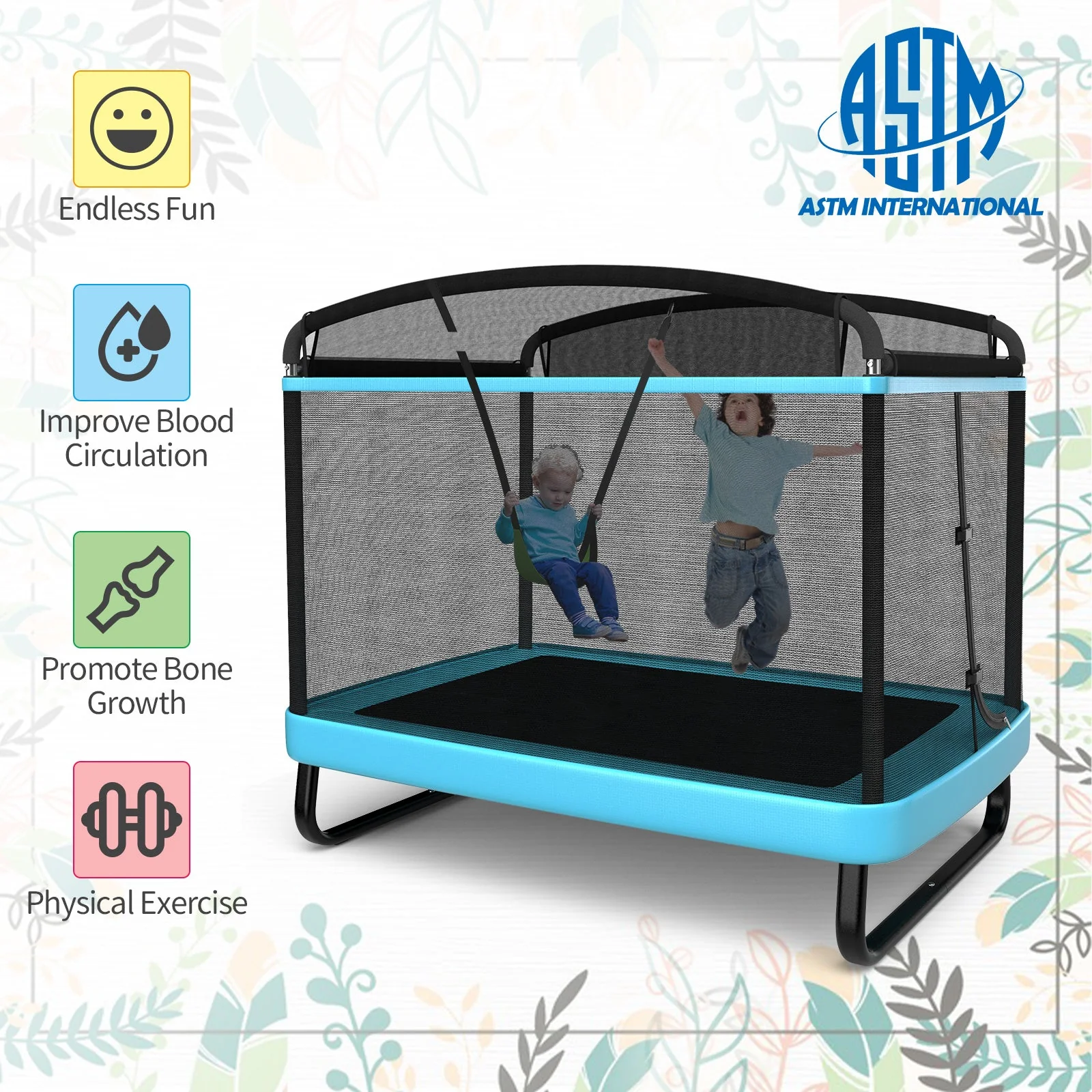6 Feet Kids Entertaining Trampoline with Swing Safety Fence-Blue - Image 7