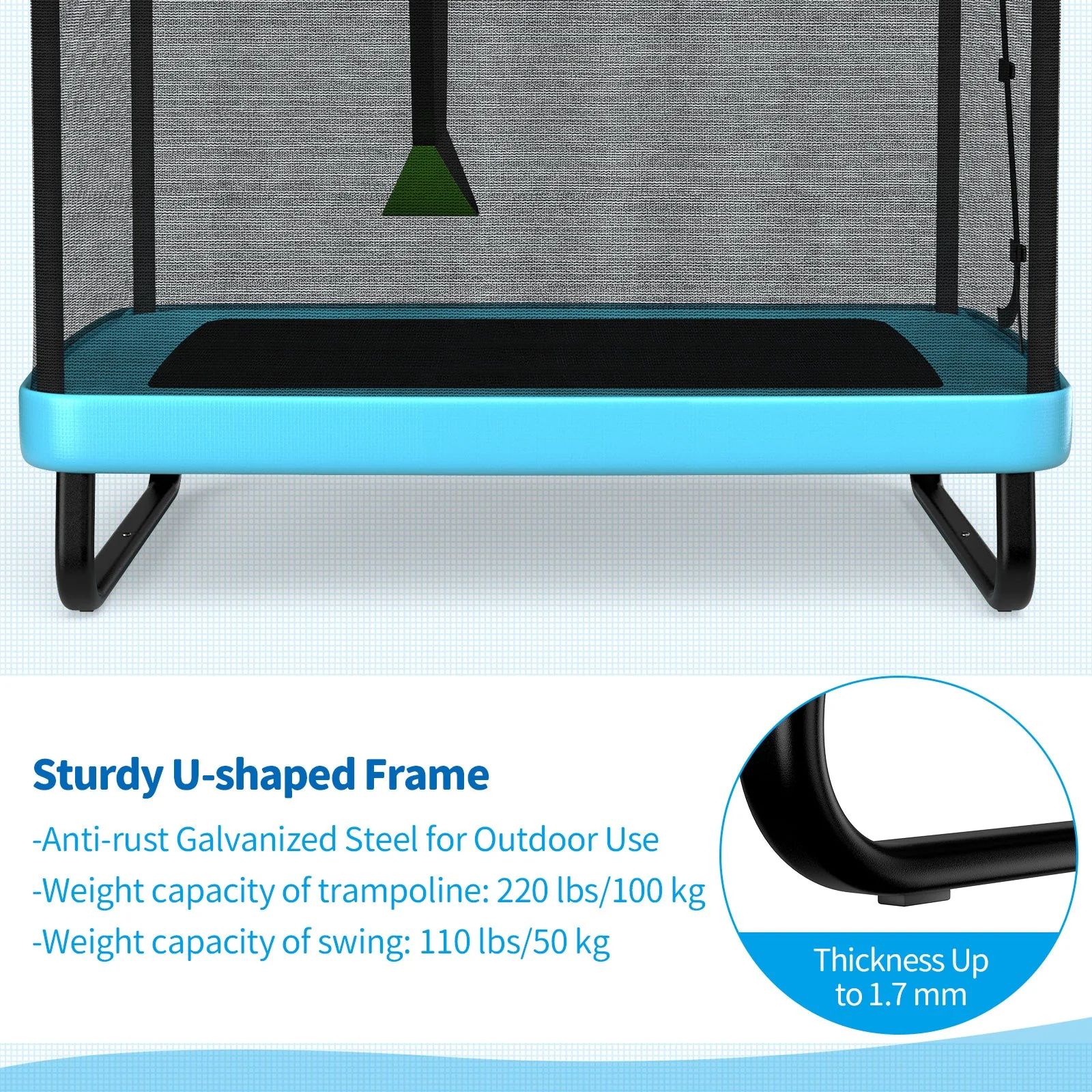 6 Feet Kids Entertaining Trampoline with Swing Safety Fence-Blue - Image 8