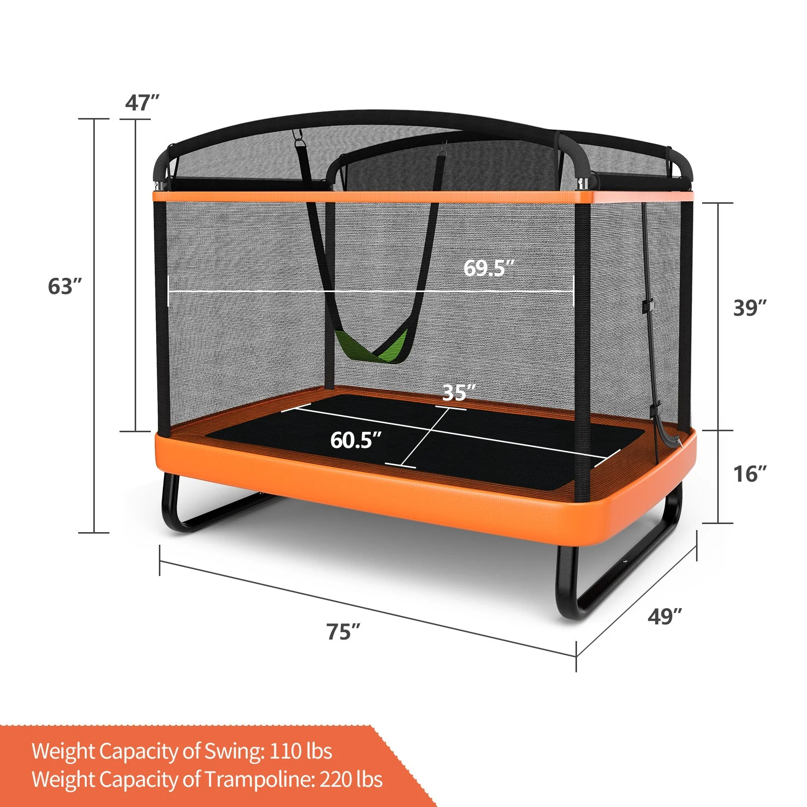 6 Feet Kids Entertaining Trampoline with Swing Safety Fence-Orange - Image 4