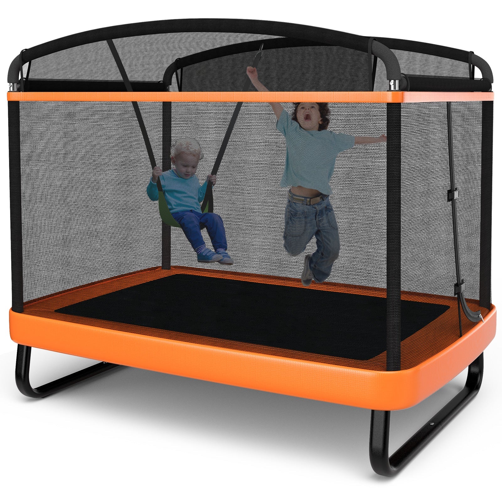 6 Feet Kids Entertaining Trampoline with Swing Safety Fence-Orange - Image 5