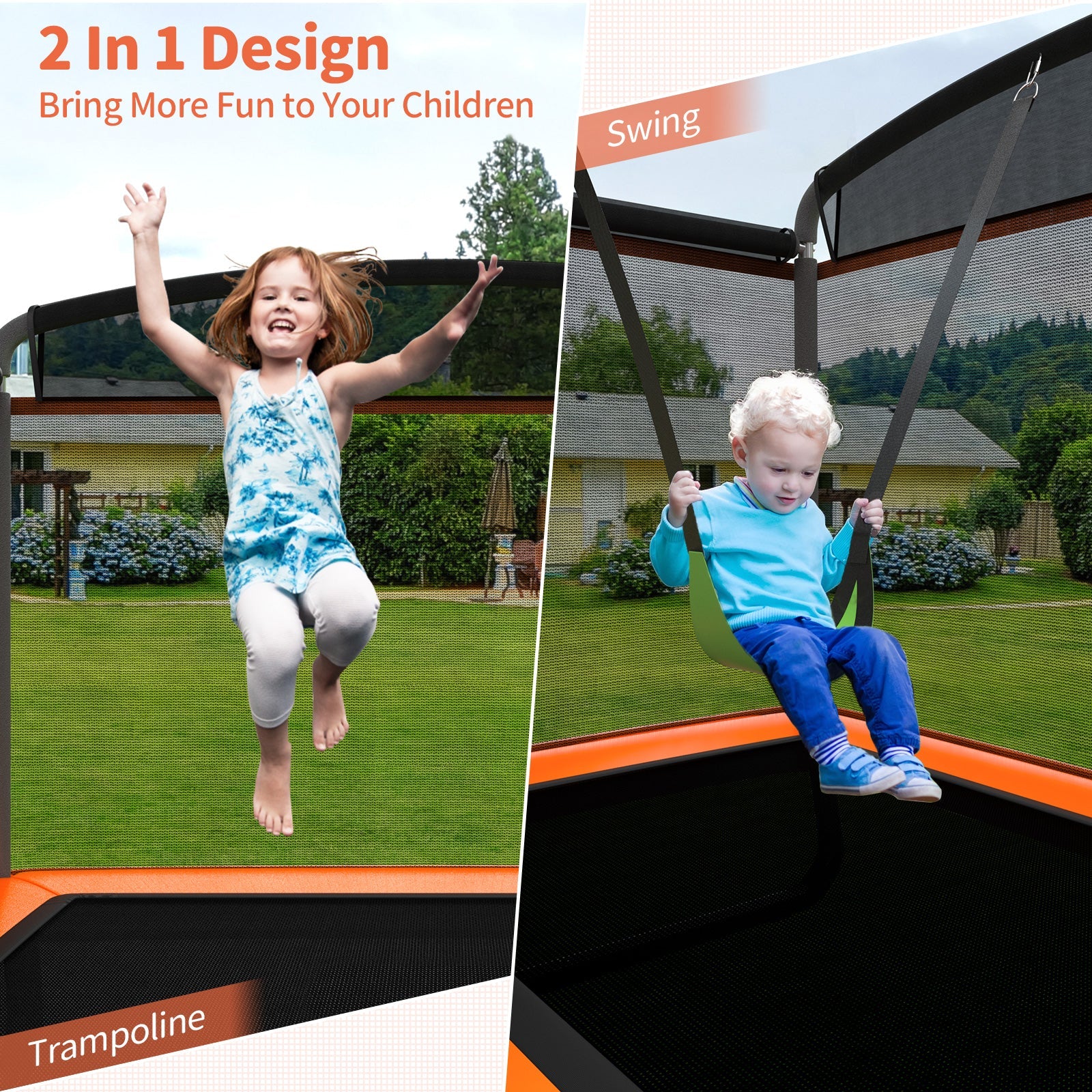 6 Feet Kids Entertaining Trampoline with Swing Safety Fence-Orange - Image 6