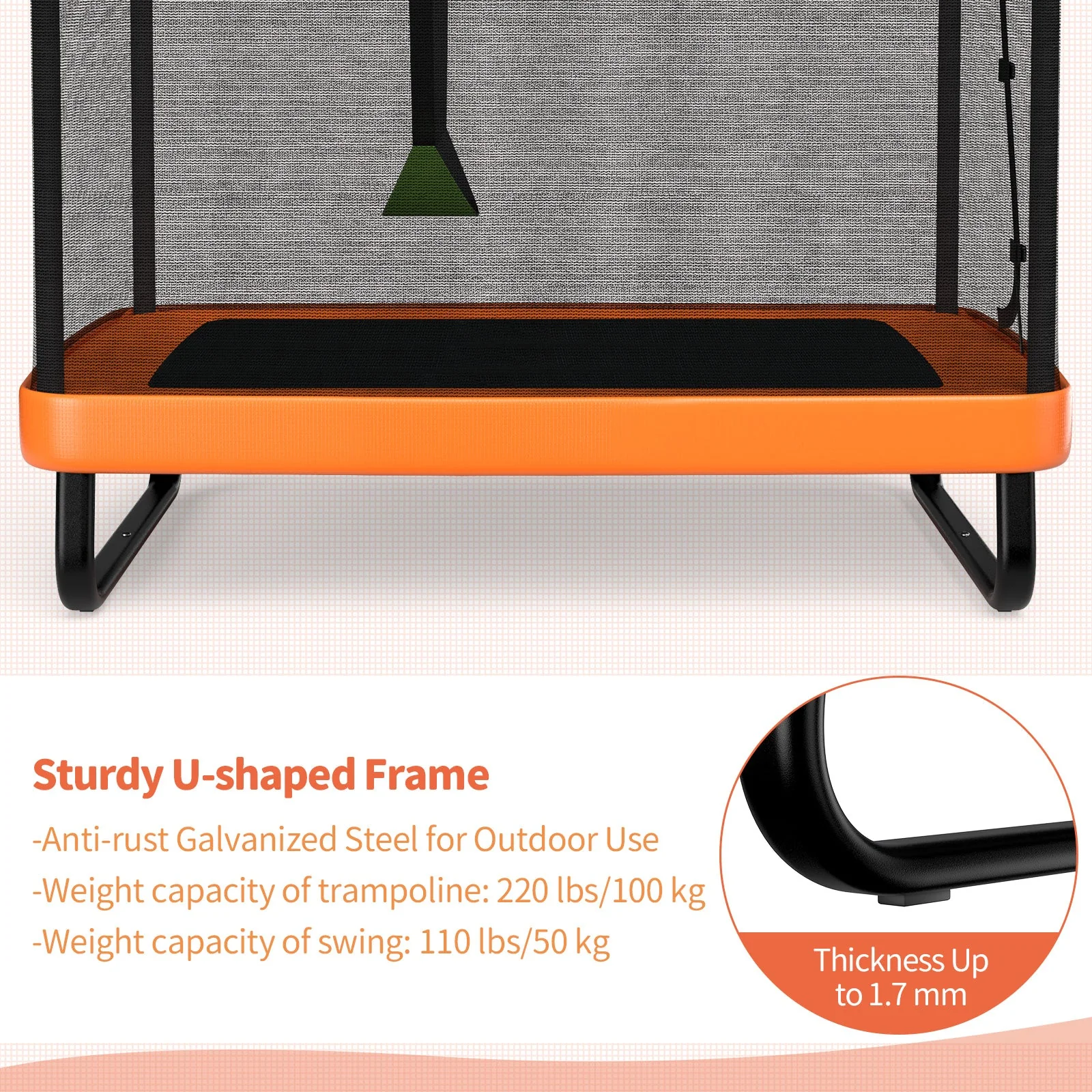 6 Feet Kids Entertaining Trampoline with Swing Safety Fence-Orange - Image 7