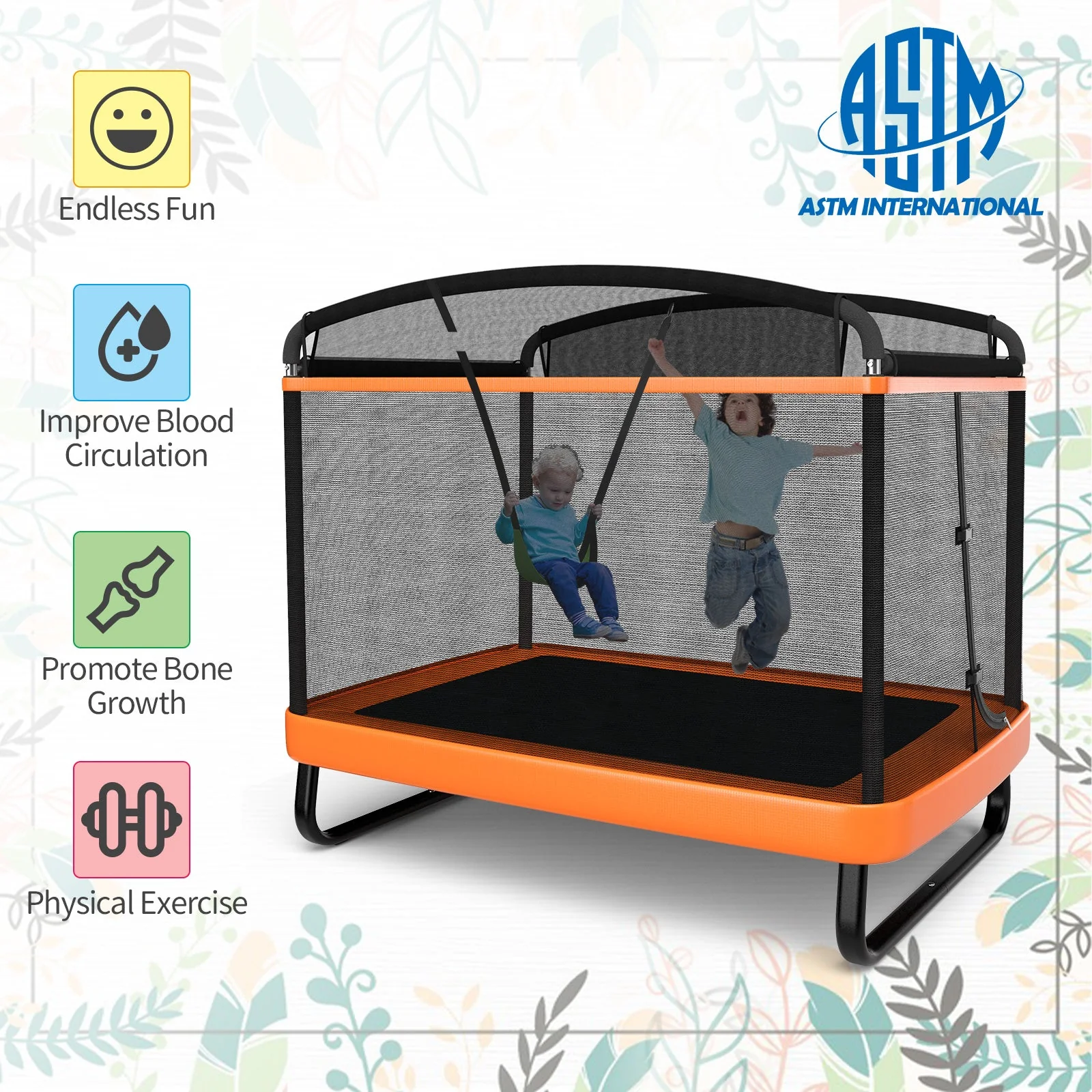 6 Feet Kids Entertaining Trampoline with Swing Safety Fence-Orange - Image 8