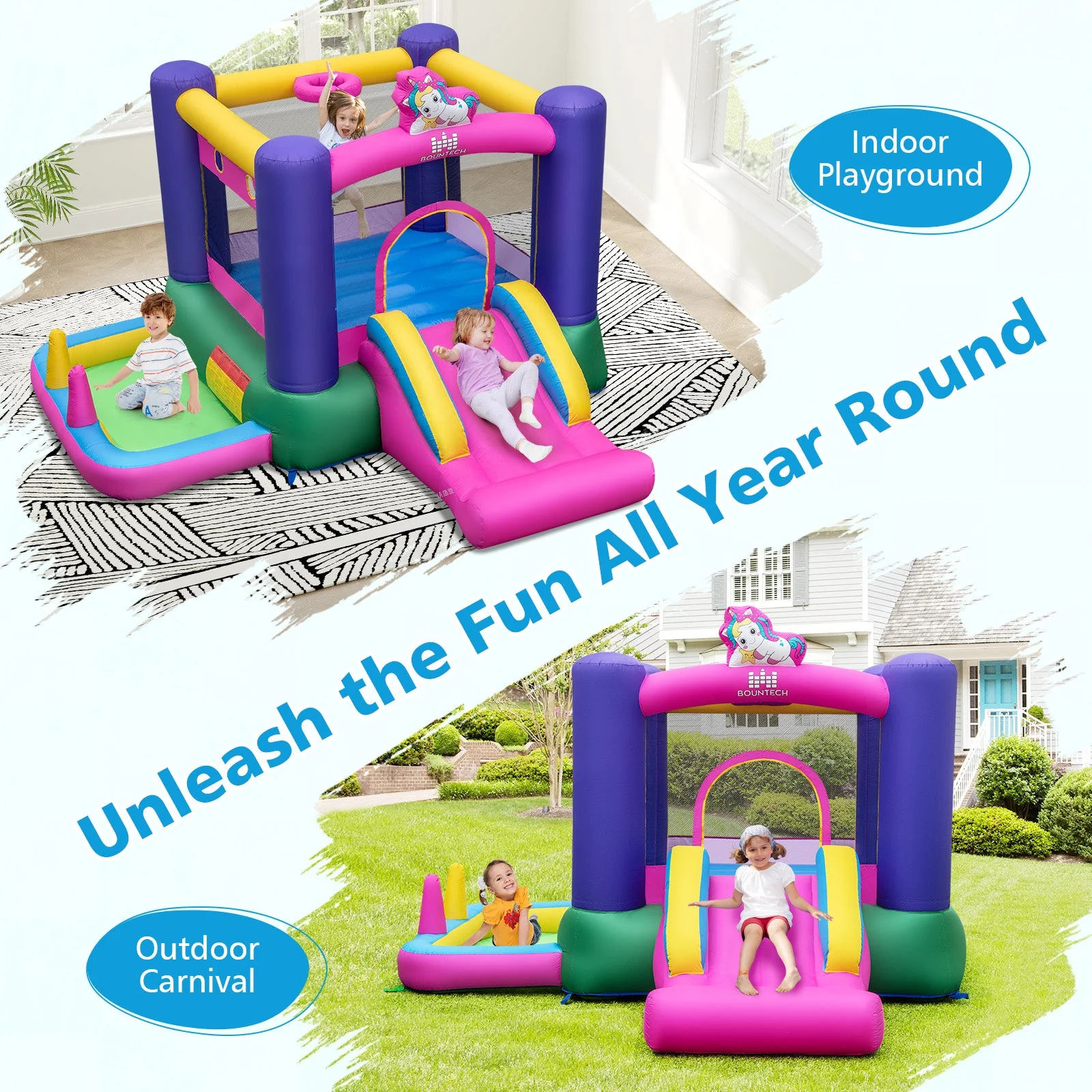 6-in-1 Bouncy Castle Inflatable Bounce House with Slide and Ball Pit with 480W Blower - Image 2