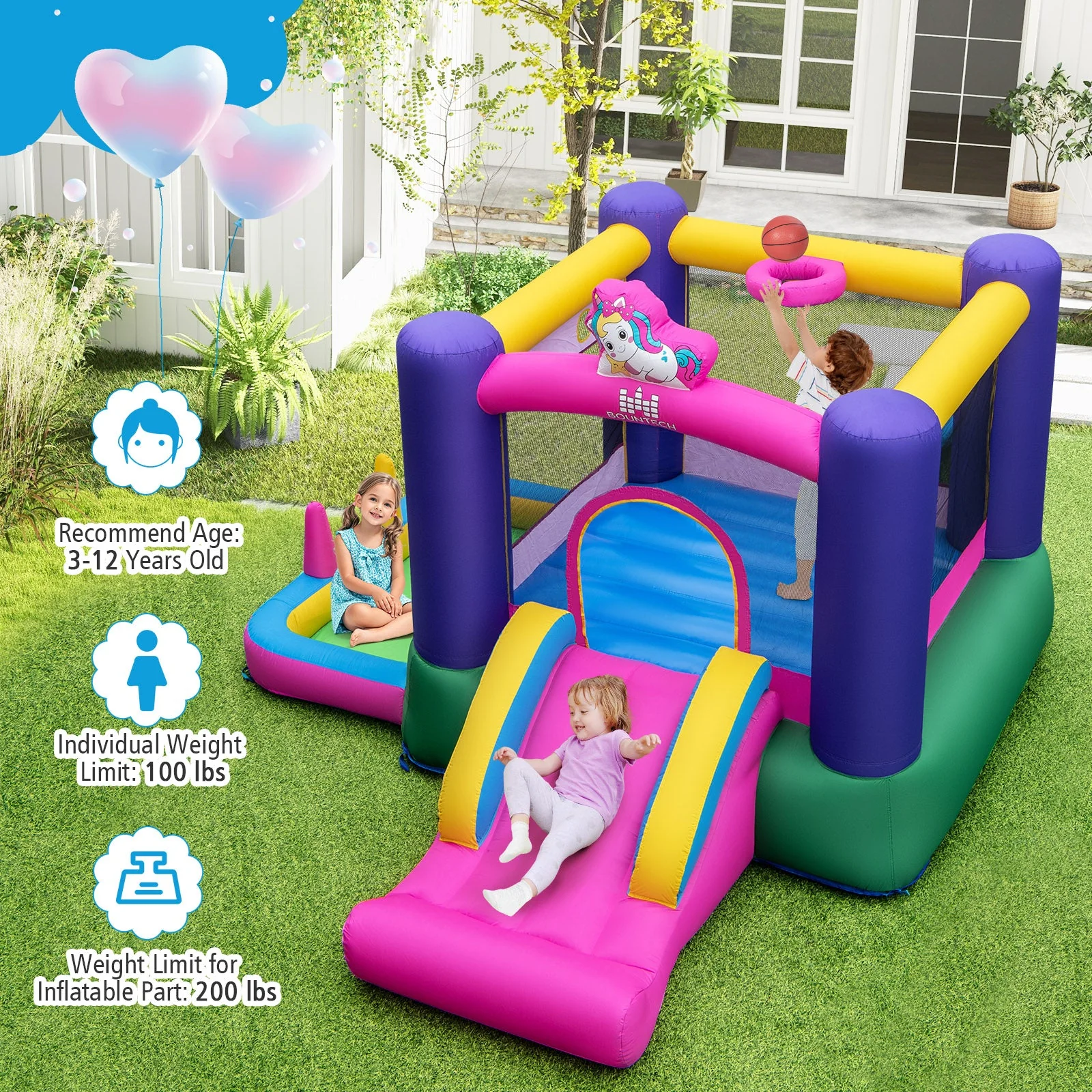 6-in-1 Bouncy Castle Inflatable Bounce House with Slide and Ball Pit with 480W Blower - Image 6