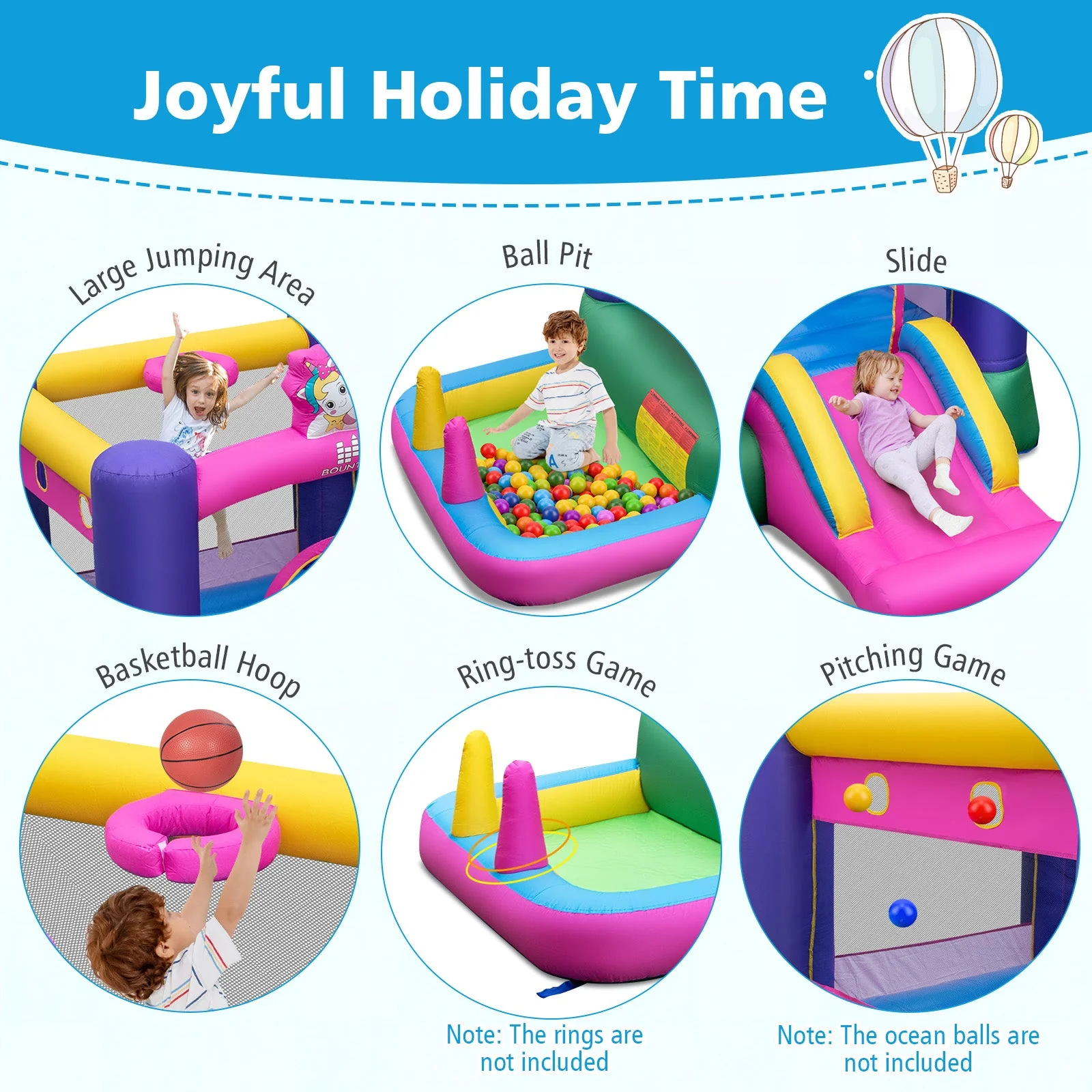 6-in-1 Bouncy Castle Inflatable Bounce House with Slide and Ball Pit with 480W Blower - Image 7