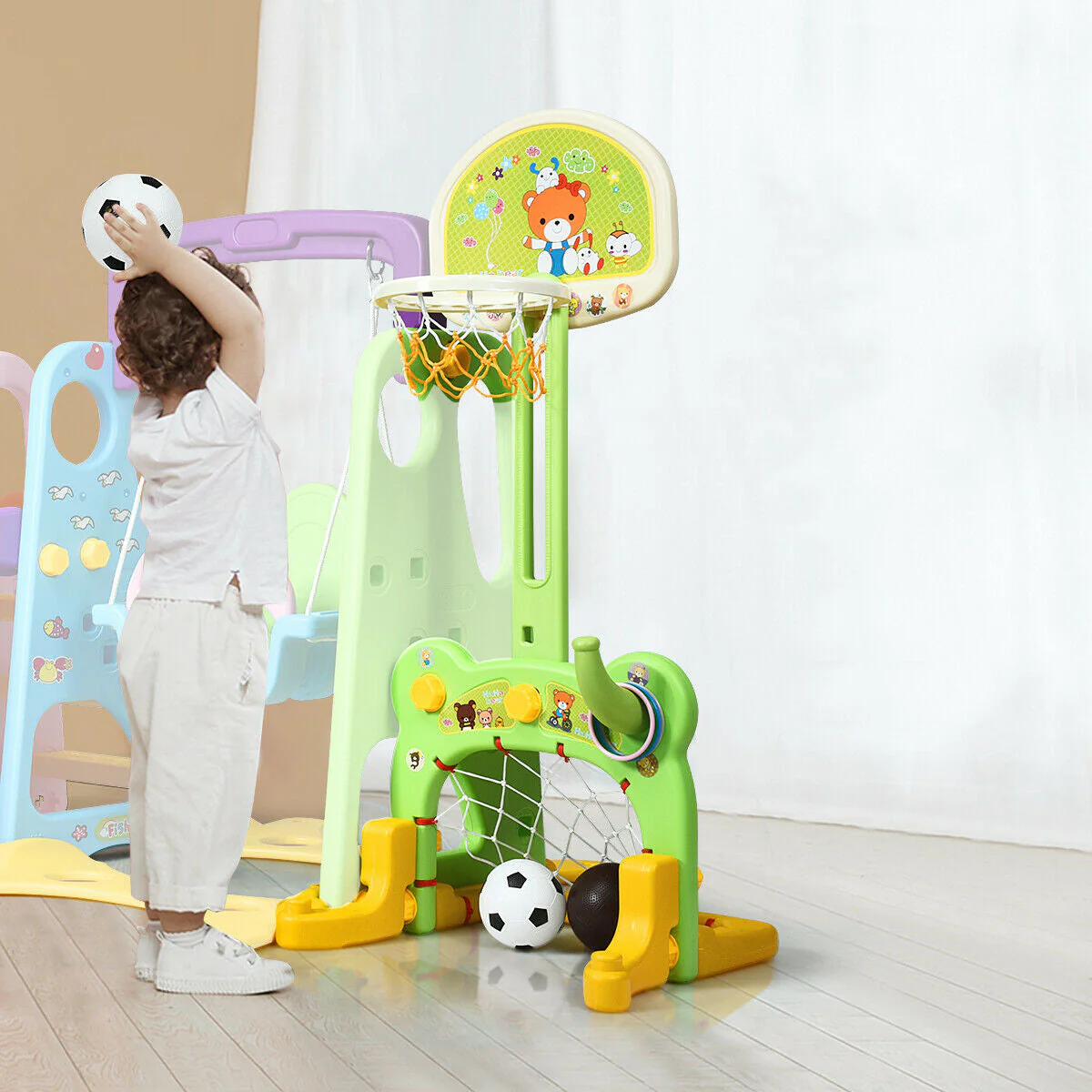 6-in-1 Climber Swing Basketball Hoop Football Gate - Image 2
