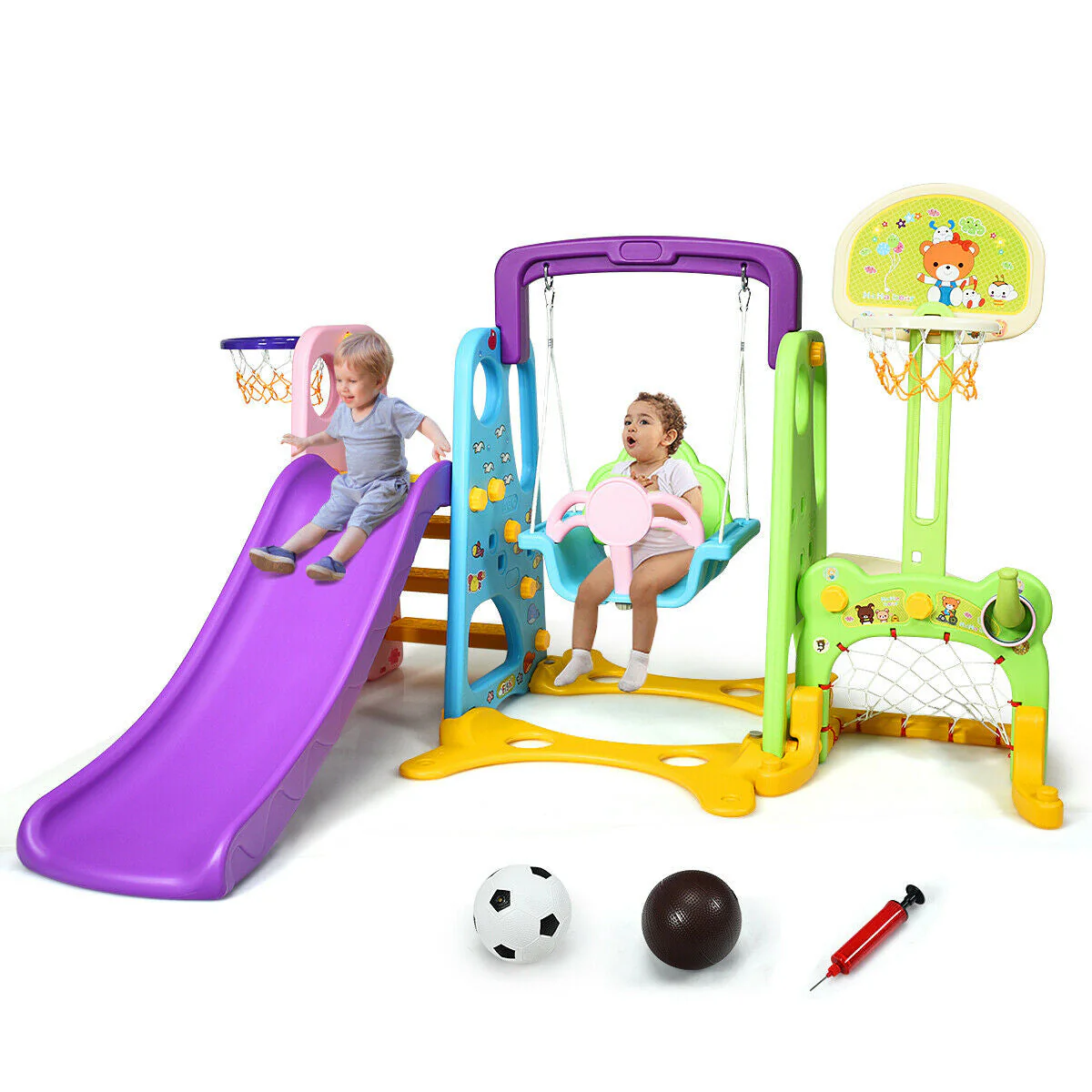 6-in-1 Climber Swing Basketball Hoop Football Gate - Image 4