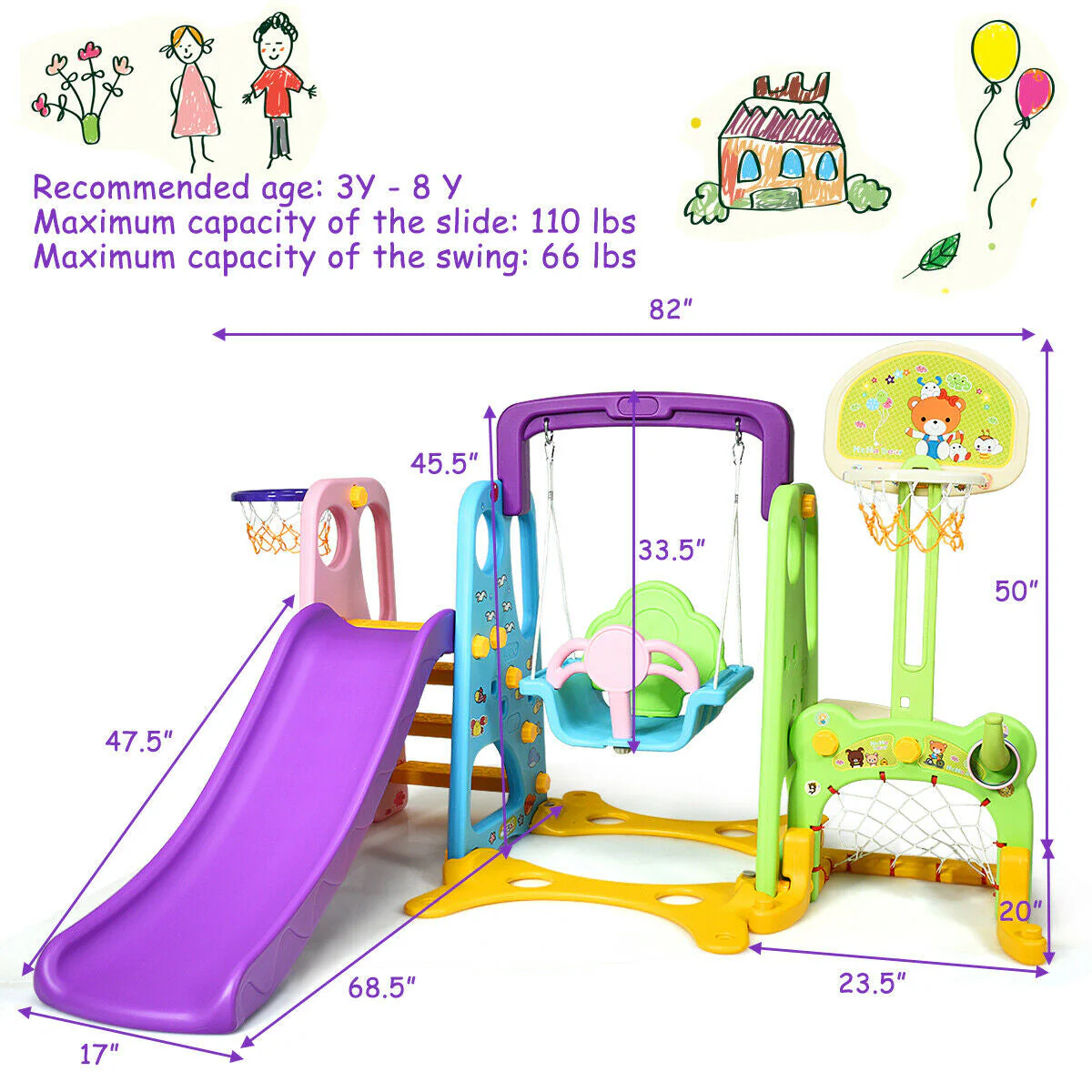 6-in-1 Climber Swing Basketball Hoop Football Gate - Image 5