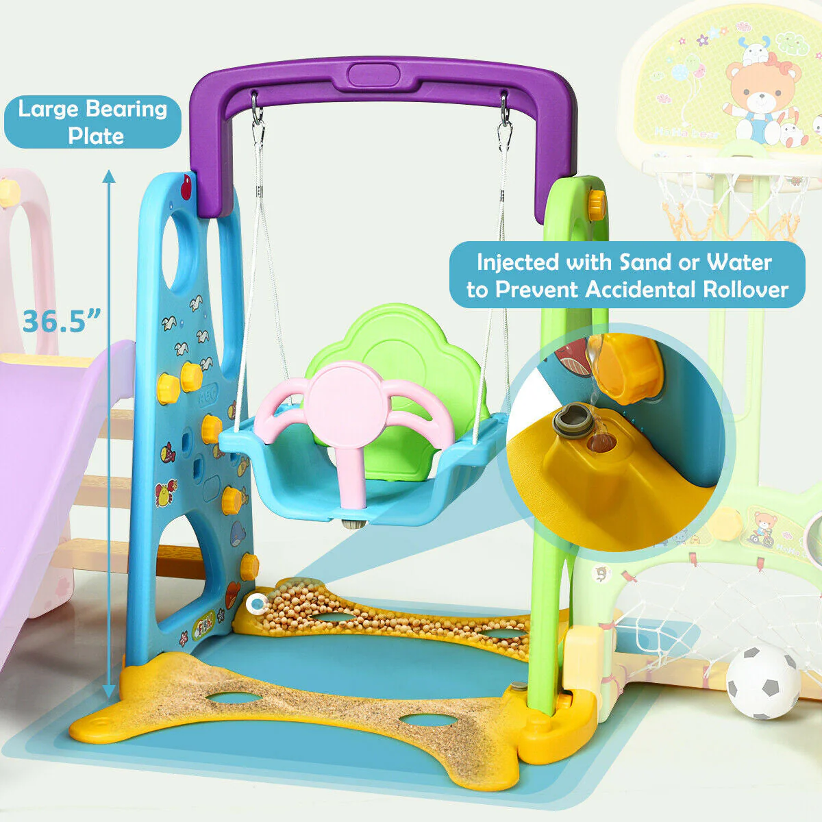 6-in-1 Climber Swing Basketball Hoop Football Gate - Image 8
