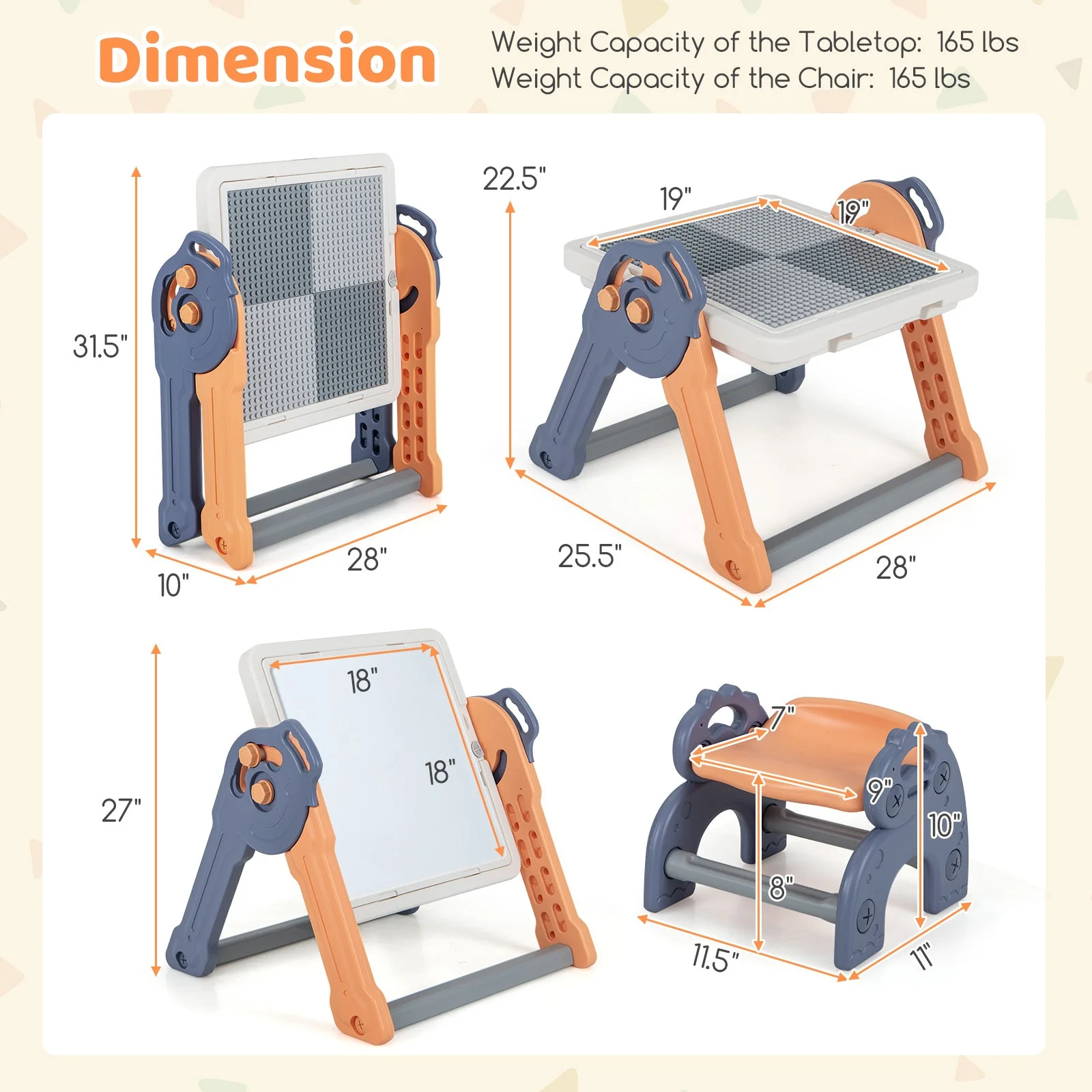 6-In-1 Folding Kids Art Easel with Reversible Building Block Tabletop - Image 5