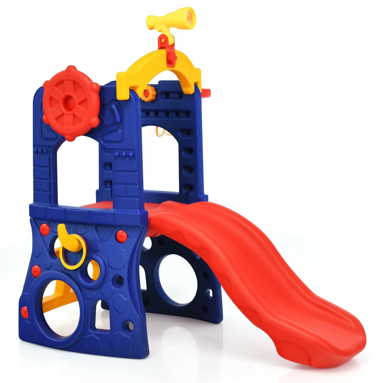 6-in-1 Freestanding Kids Slide with Basketball Hoop and Ring Toss - Image 3