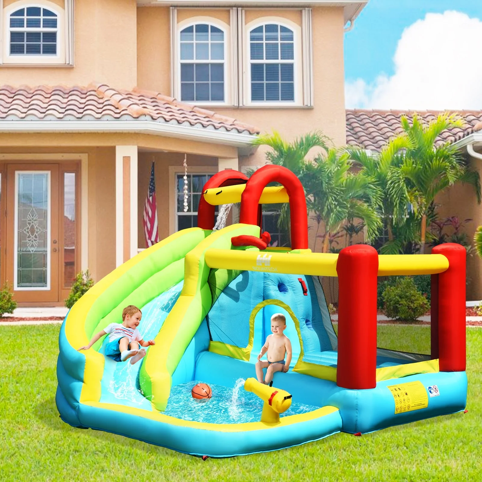 6-in-1 Inflatable Bounce House with Climbing Wall and Basketball Hoop without Blower - Image 2
