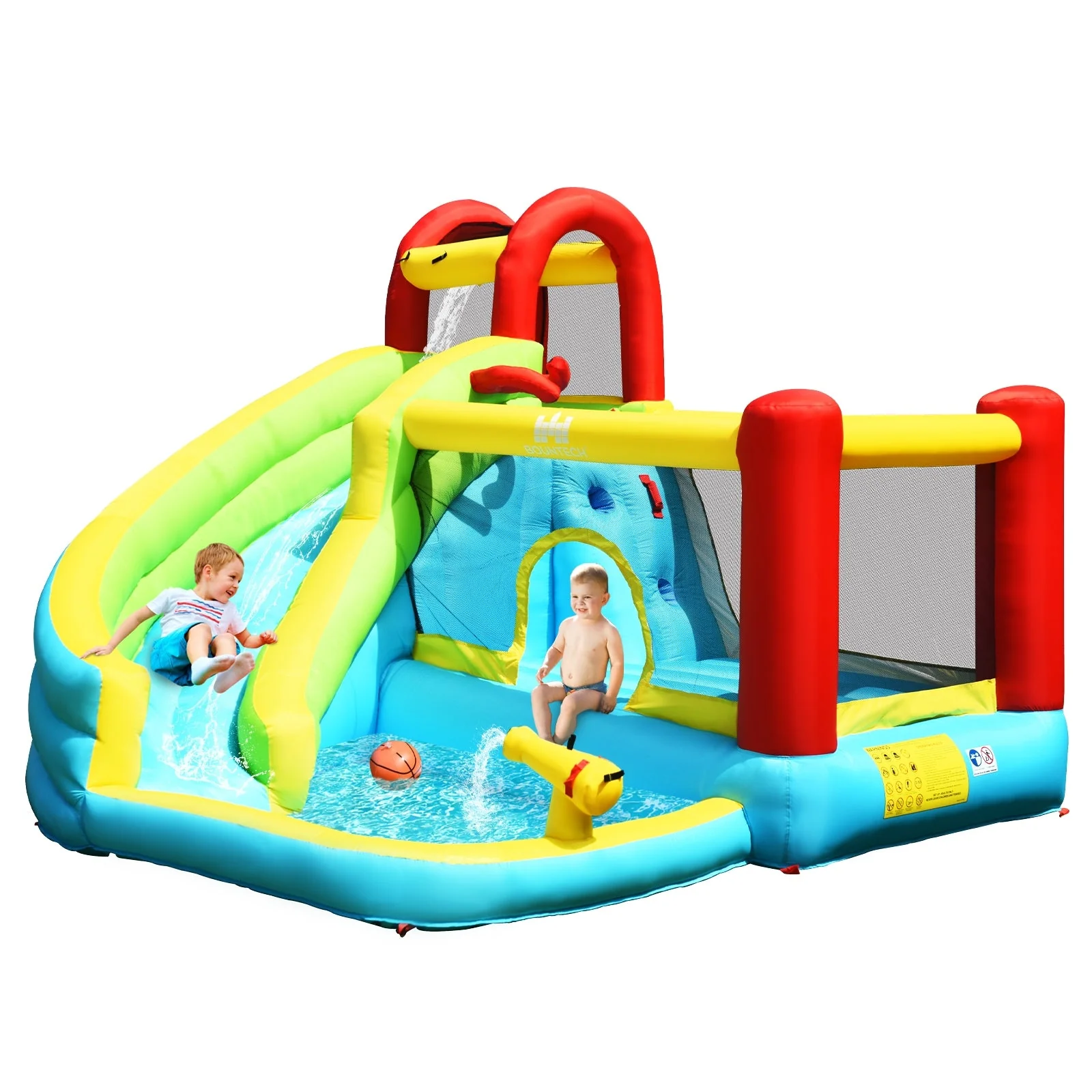 6-in-1 Inflatable Bounce House with Climbing Wall and Basketball Hoop without Blower - Image 3