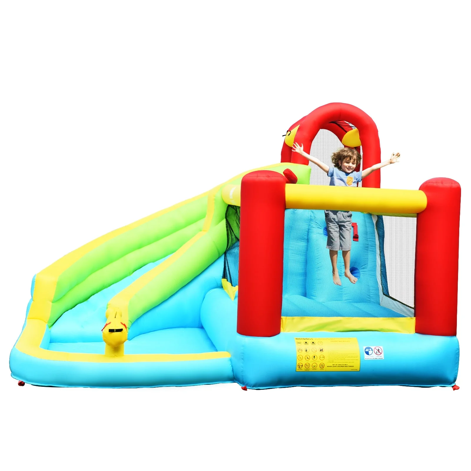 6-in-1 Inflatable Bounce House with Climbing Wall and Basketball Hoop without Blower - Image 4
