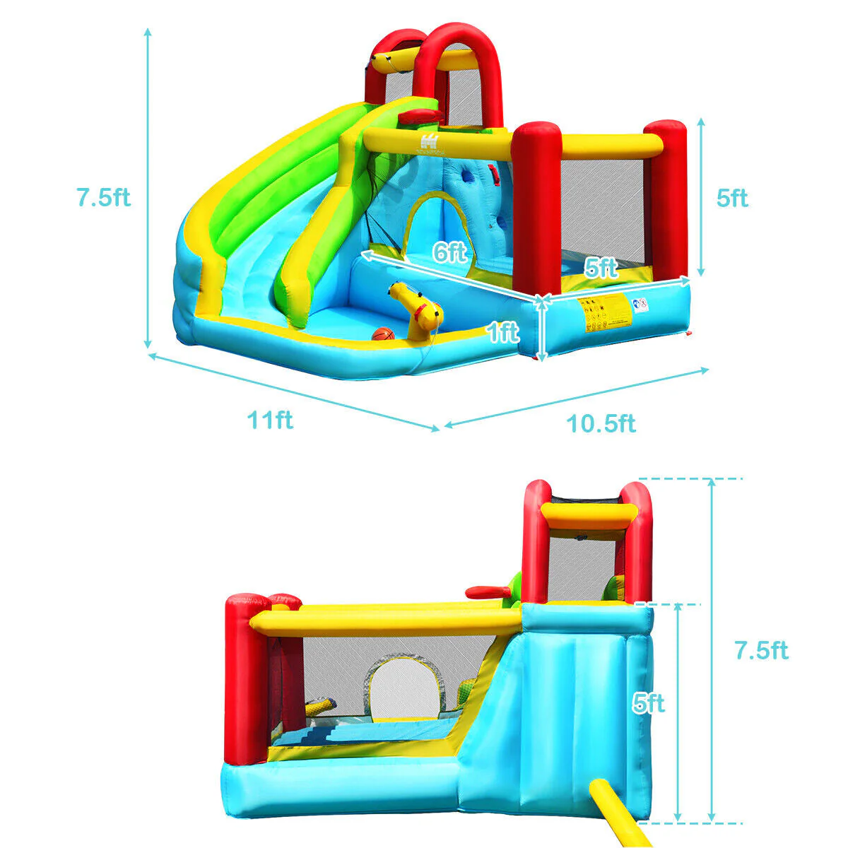 6-in-1 Inflatable Bounce House with Climbing Wall and Basketball Hoop without Blower - Image 5
