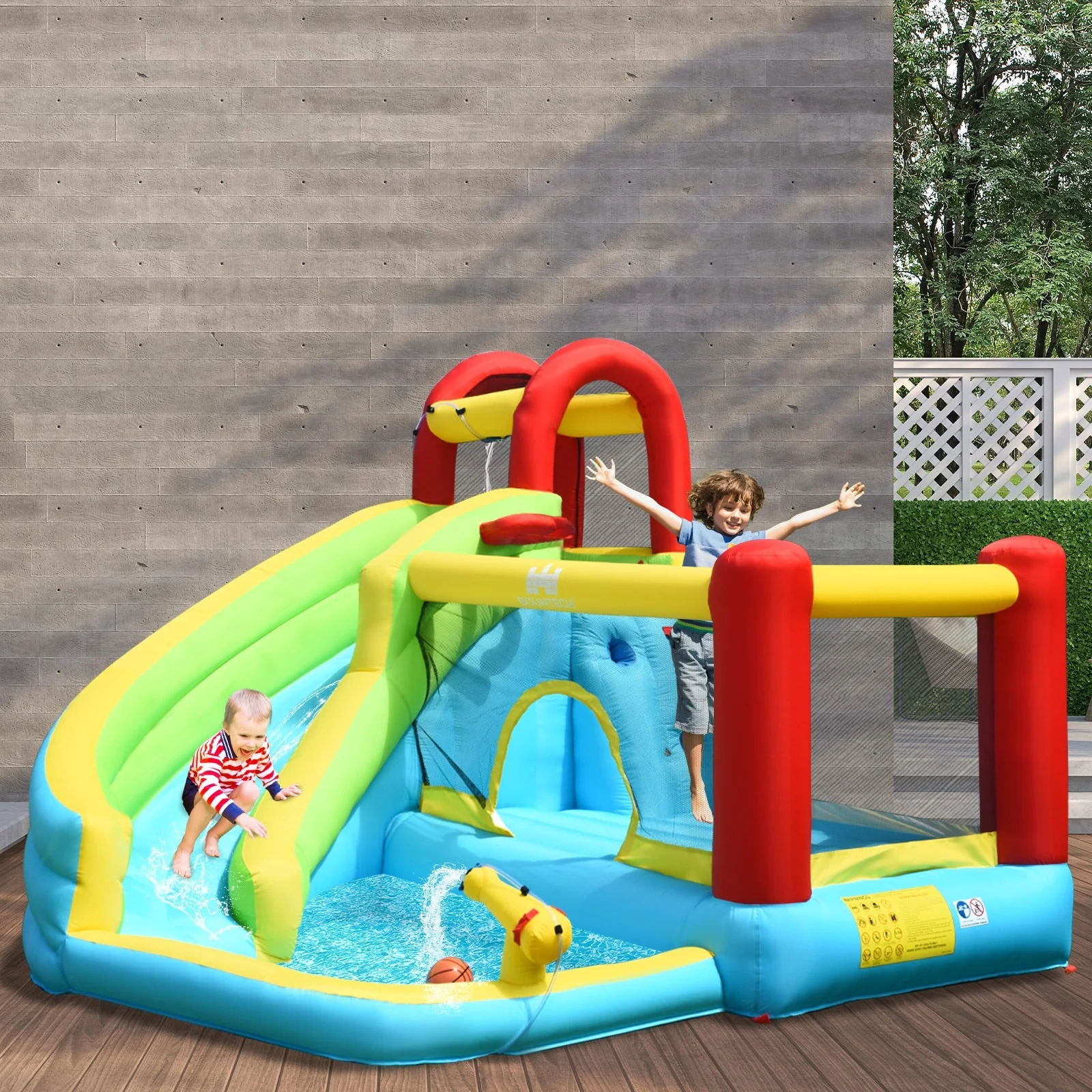 6-in-1 Inflatable Bounce House with Climbing Wall and Basketball Hoop without Blower - Image 6