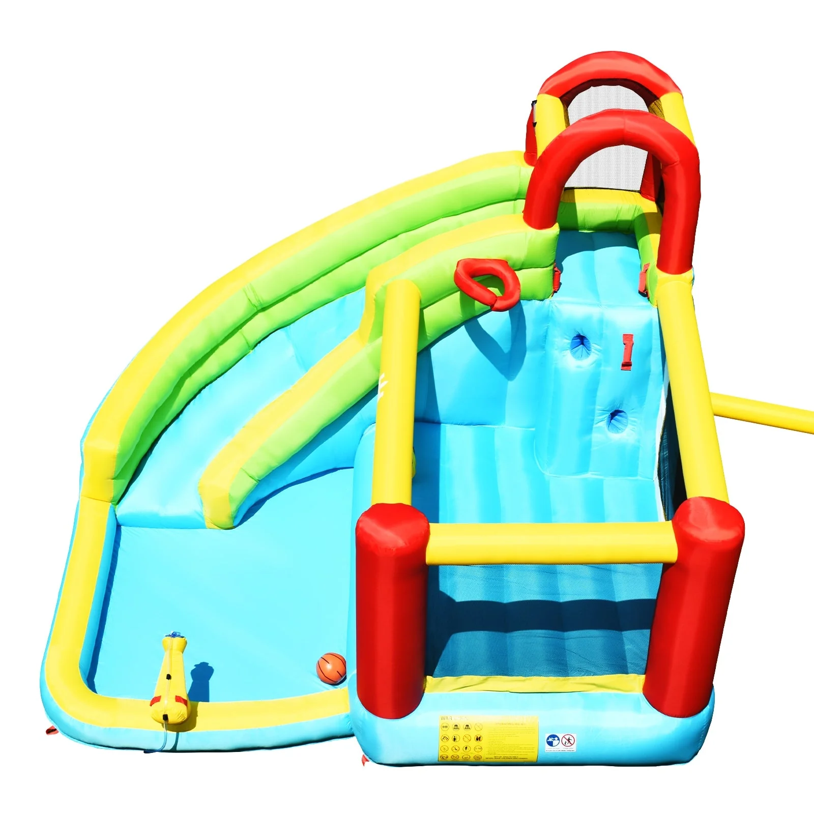 6-in-1 Inflatable Bounce House with Climbing Wall and Basketball Hoop without Blower - Image 7
