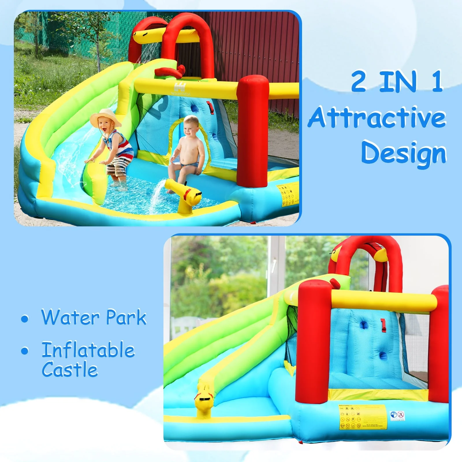 6-in-1 Inflatable Bounce House with Climbing Wall and Basketball Hoop without Blower - Image 8