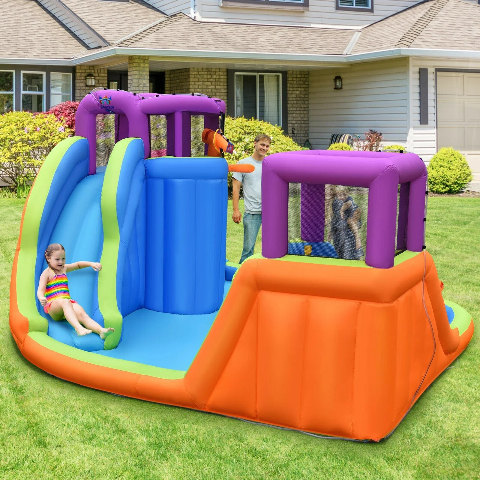 6-in-1 Inflatable Dual Water Slide Bounce House Without Blower - Image 2