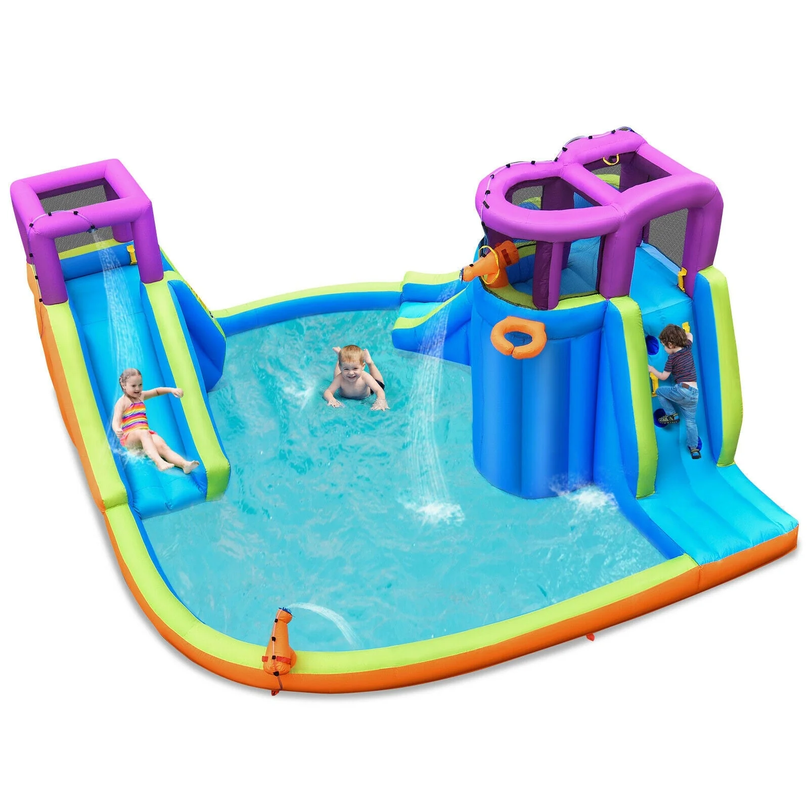 6-in-1 Inflatable Dual Water Slide Bounce House Without Blower - Image 4