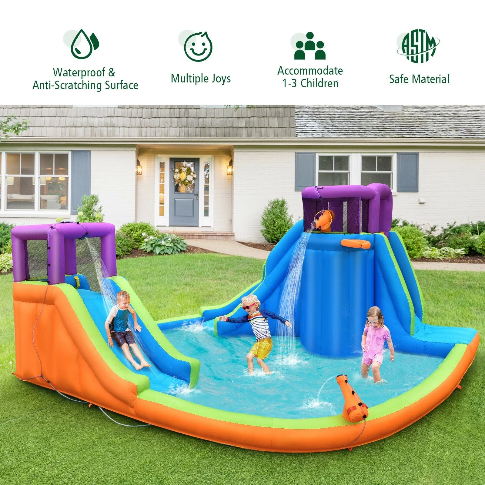 6-in-1 Inflatable Dual Water Slide Bounce House Without Blower - Image 7
