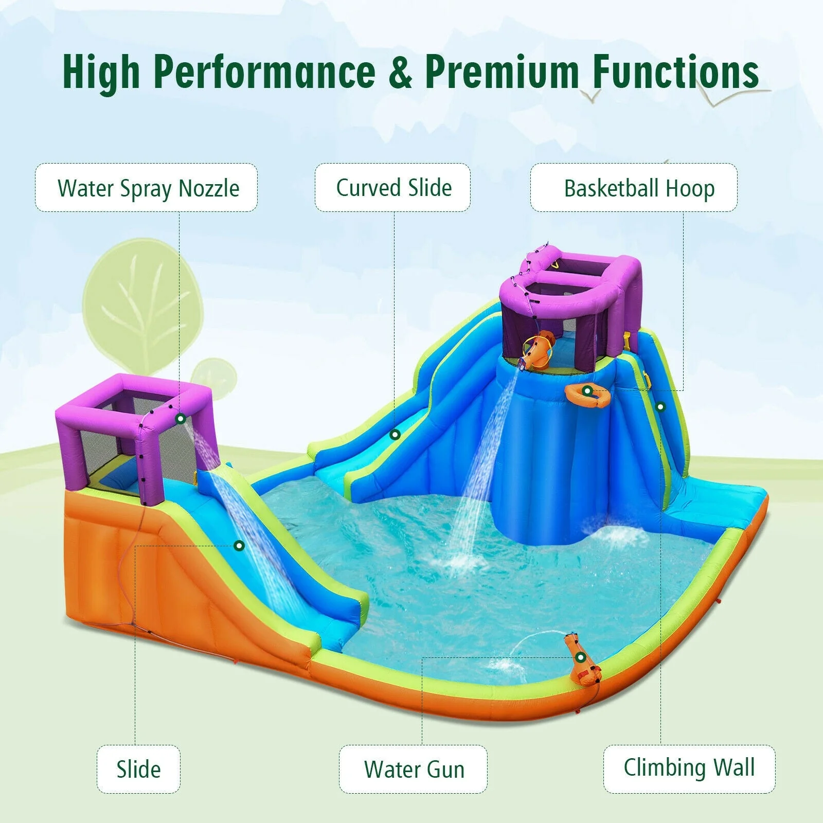 6-in-1 Inflatable Dual Water Slide Bounce House Without Blower - Image 8
